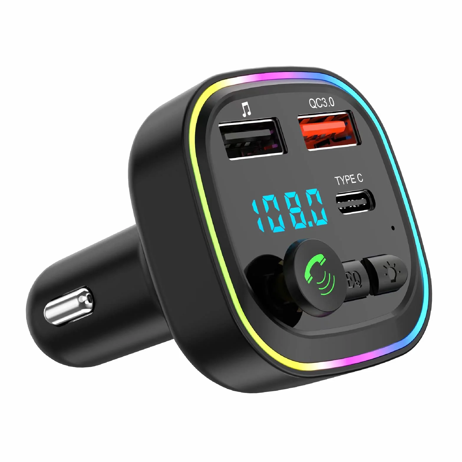 Nadajnik FM, adapter samochodowy Bluetooth, odtwarzacz muzyczny MP3,2 porty USB 5V/3A, szybka ładowarka samochodowa PD 20 W QC3.0 + typ C, połączenie głośnomówiące, obsługa karty TF/USB