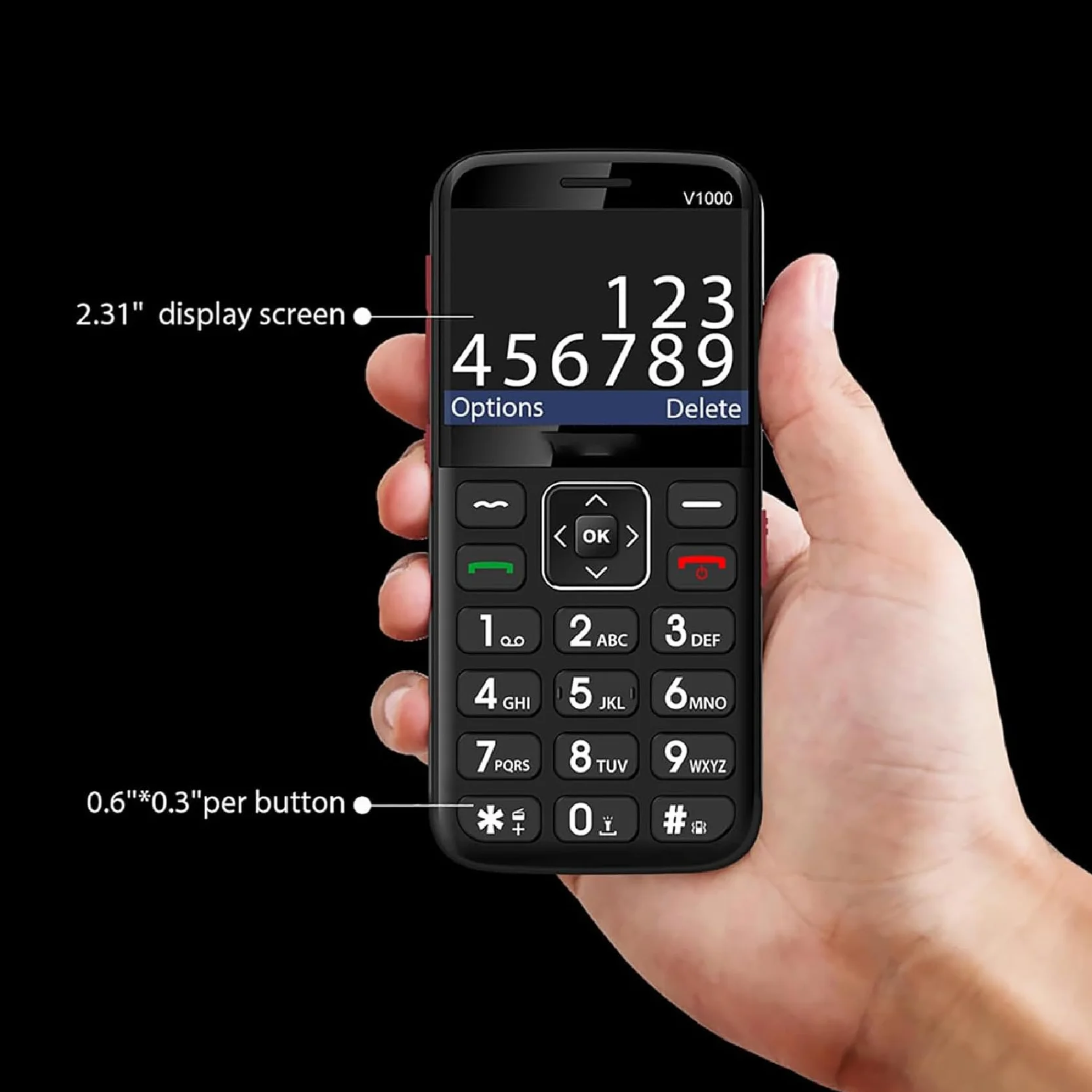 Telefon komórkowy dla seniorów z dużymi przyciskami, odblokowany ekran 2,31-calowy telefon komórkowy dla seniorów z SOS i latarką, bateria 1700 mAh, łatwa obsługa
