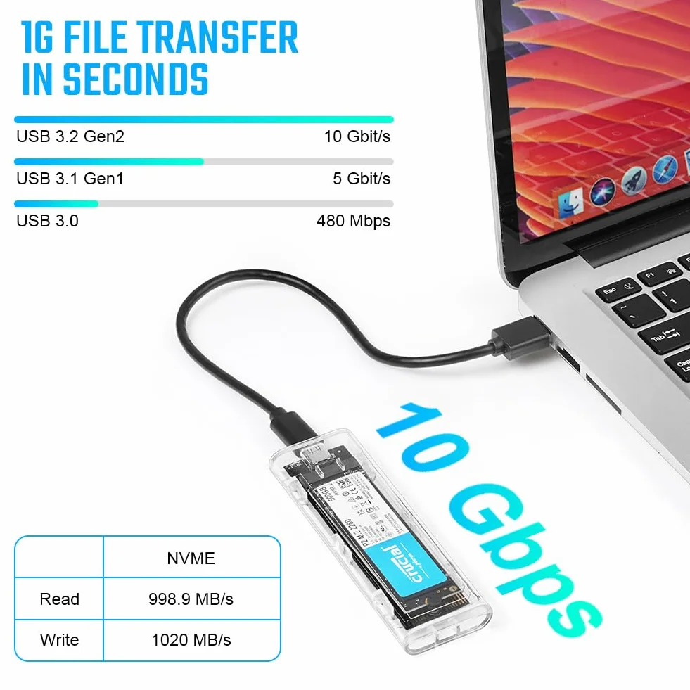 AXFEE Obudowa SSD M.2 nvme adapter m2 zewnętrzny dysk twardy, obudowa adaptera SSD m2 USB 3.1 USB-C dysk twardy do M.2 PCIe NVME M-Key 2230/2242/2260/2280