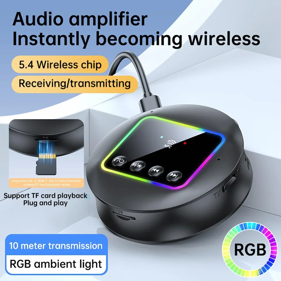 AXFEE odbiornik Bluetooth 5.4 do HiFi, adapter audio NFC z RCA i gniazdem 3,5 mm, 2-w-1 nadajnik i odbiornik BLUETOOTH do domowego zestawu stereo, głośnika, samochodu, TV, muzyki do streamingu