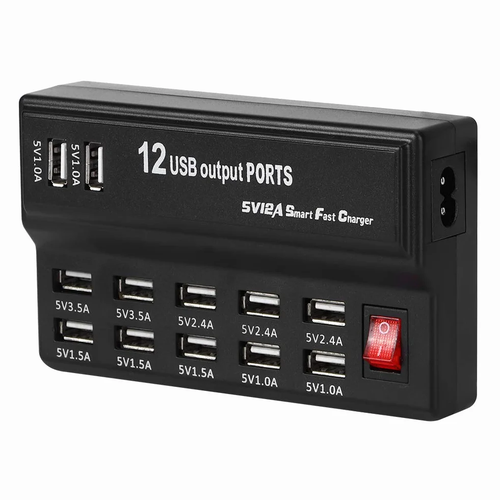 12-portowa Ładowarka USB z Inteligentnym Szybkim Ładowaniem dla Wielu Urządzeń, Ładowarka Do Telefonu Komórkowego, Tabletu, Laptopa, Wentylatora - Idealna Do Domu, Biura i Podróży