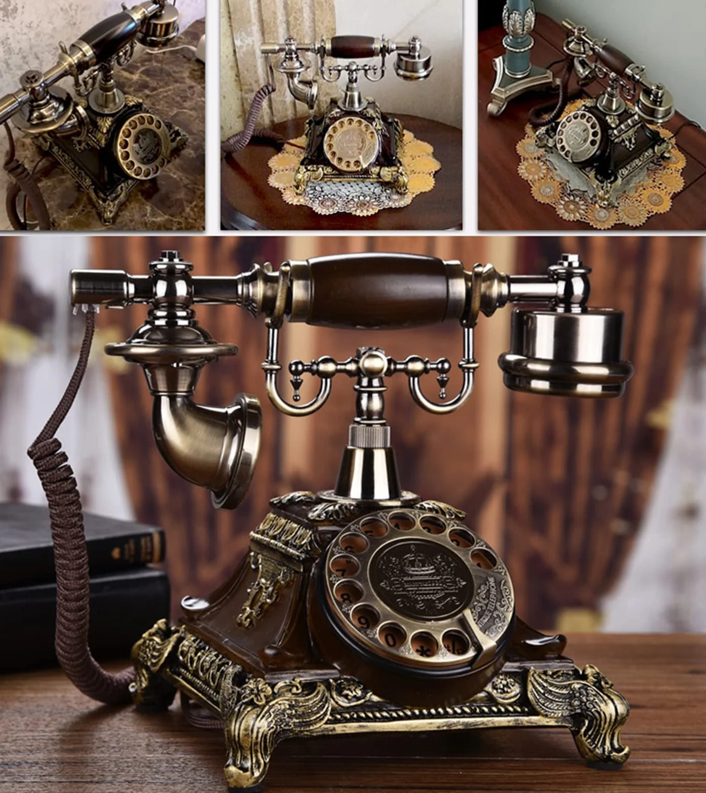 Telefon stacjonarny w stylu retro, klasyczny telefon stacjonarny z tarczą obrotową, staromodny telefon stacjonarny do domu i biura, A