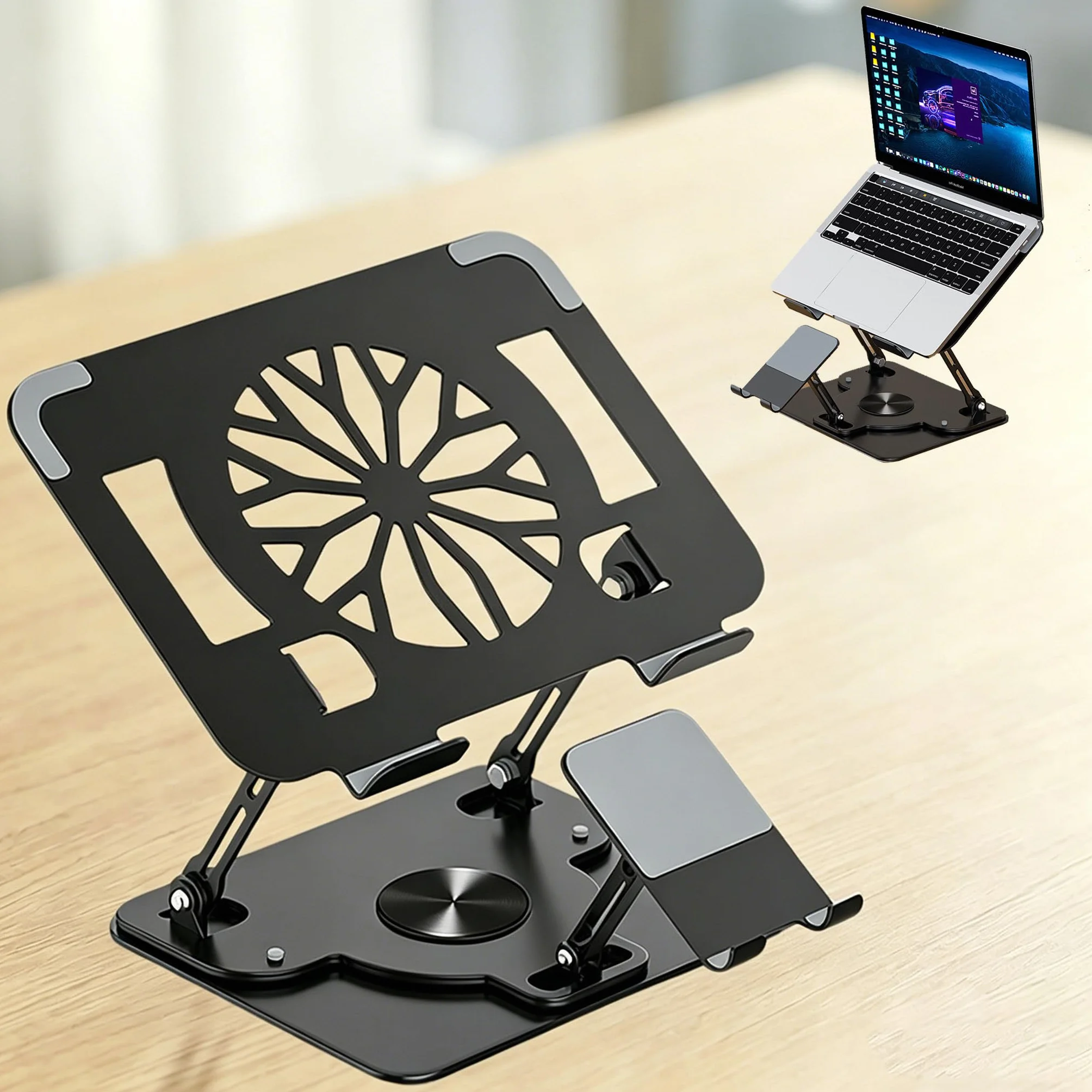 Pionowa Podstawka Chłodząca Do Laptopa,Podstawka 2 W 1 Do Telefonu/Laptopa,Obrotowa O 360°,Składana I Regulowana,Wydrążone Odprowadzanie Ciepła,Do Notebooków 17'',Do Gier Na Biurku/Do Biura A