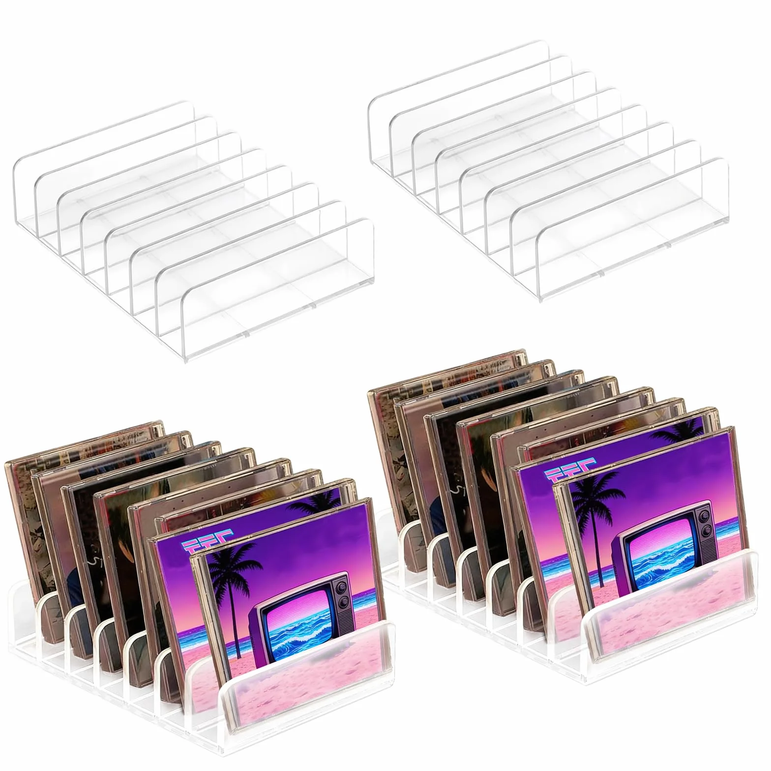 Przezroczysty uchwyt na płyty CD, 2 szt. półka do przechowywania płyt CD, akrylowa półka do prezentacji płyt CD/DVD, stojak na DVD, organizer na płyty CD, kasety, książki, kosmetyki