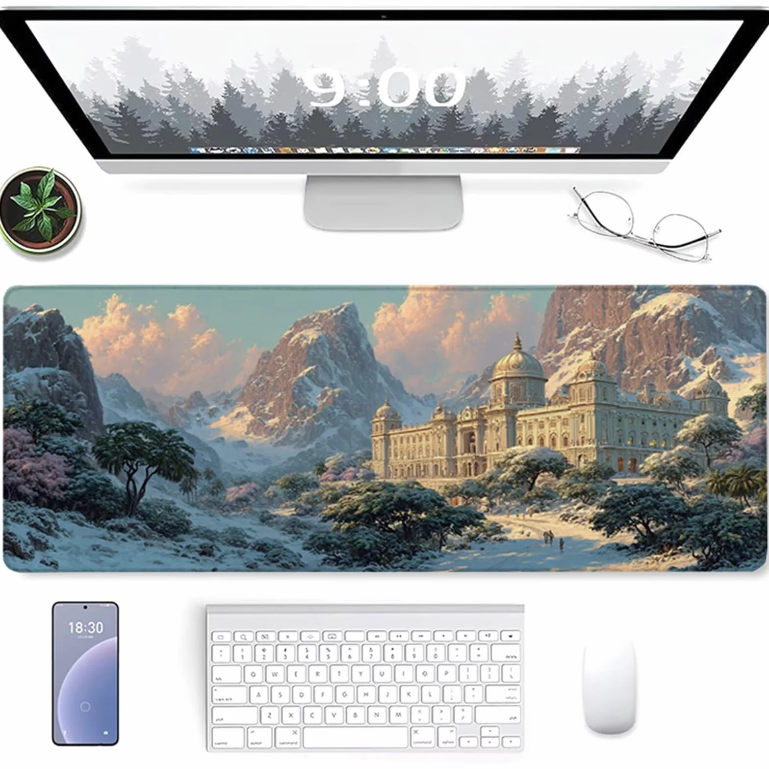 Architektura podkładka pod mysz, duża, śnieżna scena gamingowa podkładka pod mysz, 122 x 61 cm, mata na biurko z przeszytą krawędzią, podkładka pod mysz XXL, antypoślizgowa gumowa podstawa, akcesoria