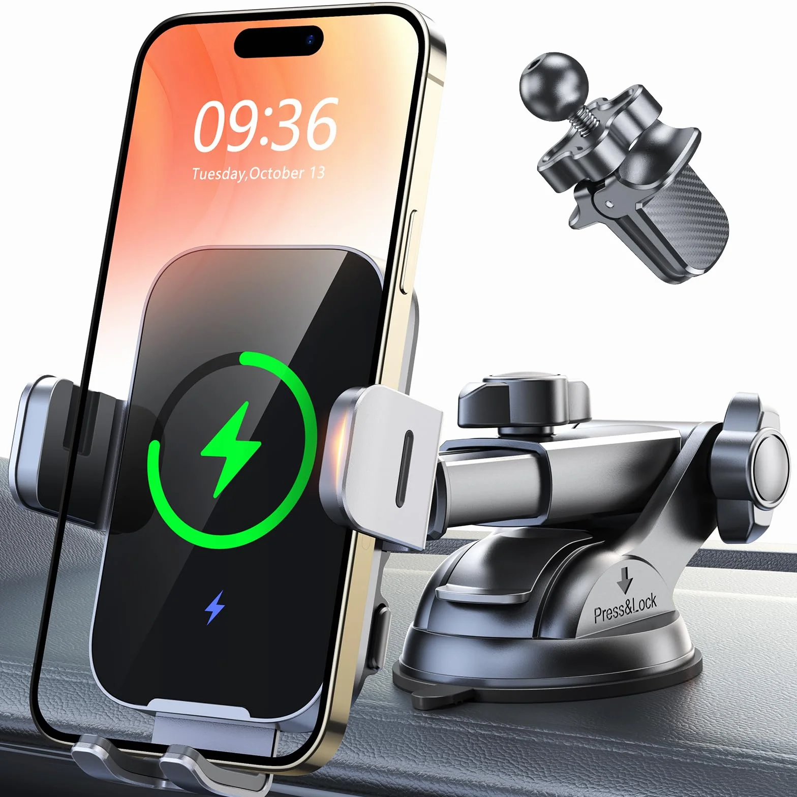 ISEYOU Bezprzewodowa ładowarka samochodowa 15 W, [automatyczne mocowanie] Bezprzewodowa ładowarka samochodowa do smartfona, bezprzewodowa ładowarka samochodowa z przyssawką i klipsem wentylacyjnym,