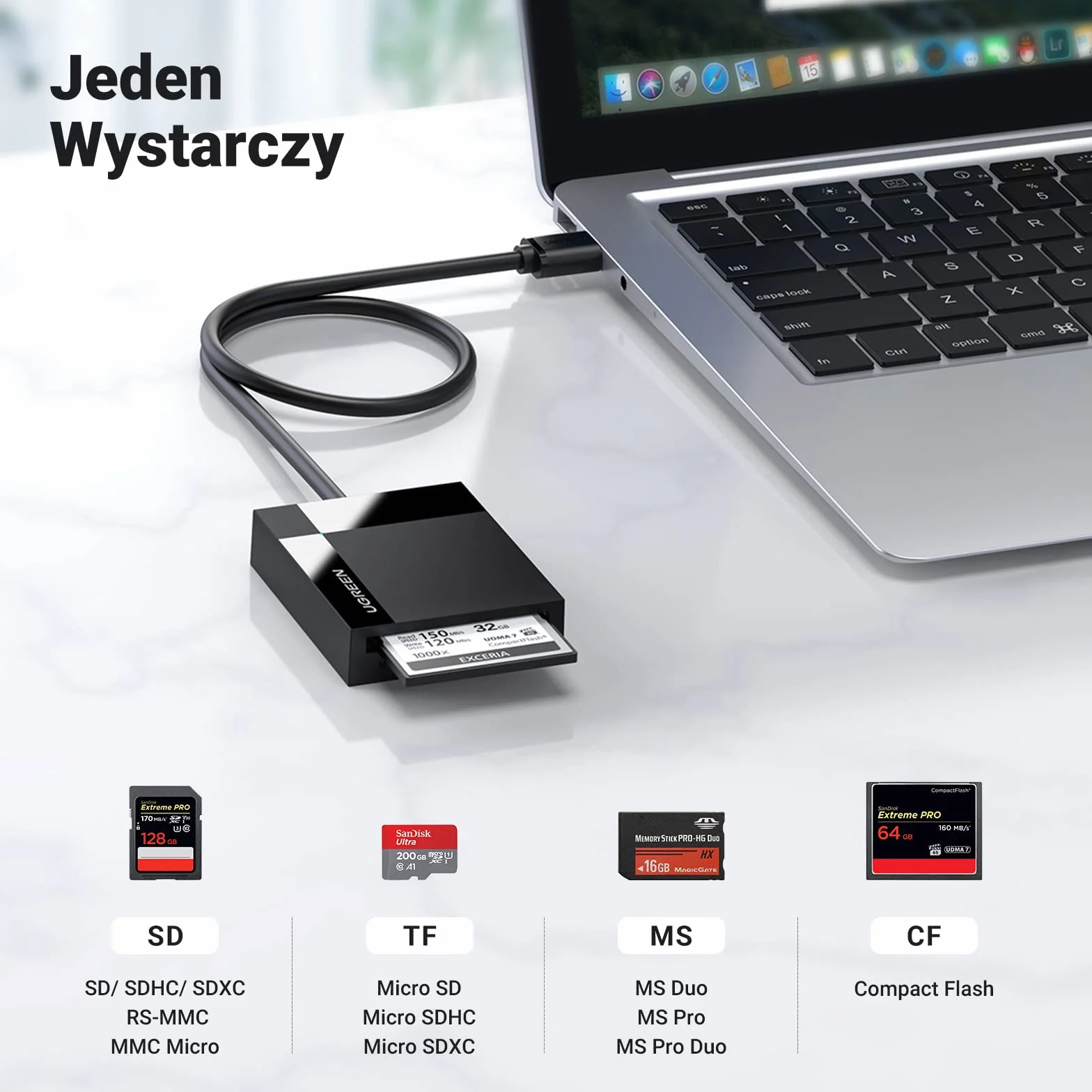 UGREEN USB 3.0 Czytnik Kart 4 w 1 USB 3.0 do Czytnika Kart SD MS TF CF Obsługa 5 Gbps Kompatybilny z Windows XP/Vista/ 10/8.1/8/ 7, Mac OS, Linux.