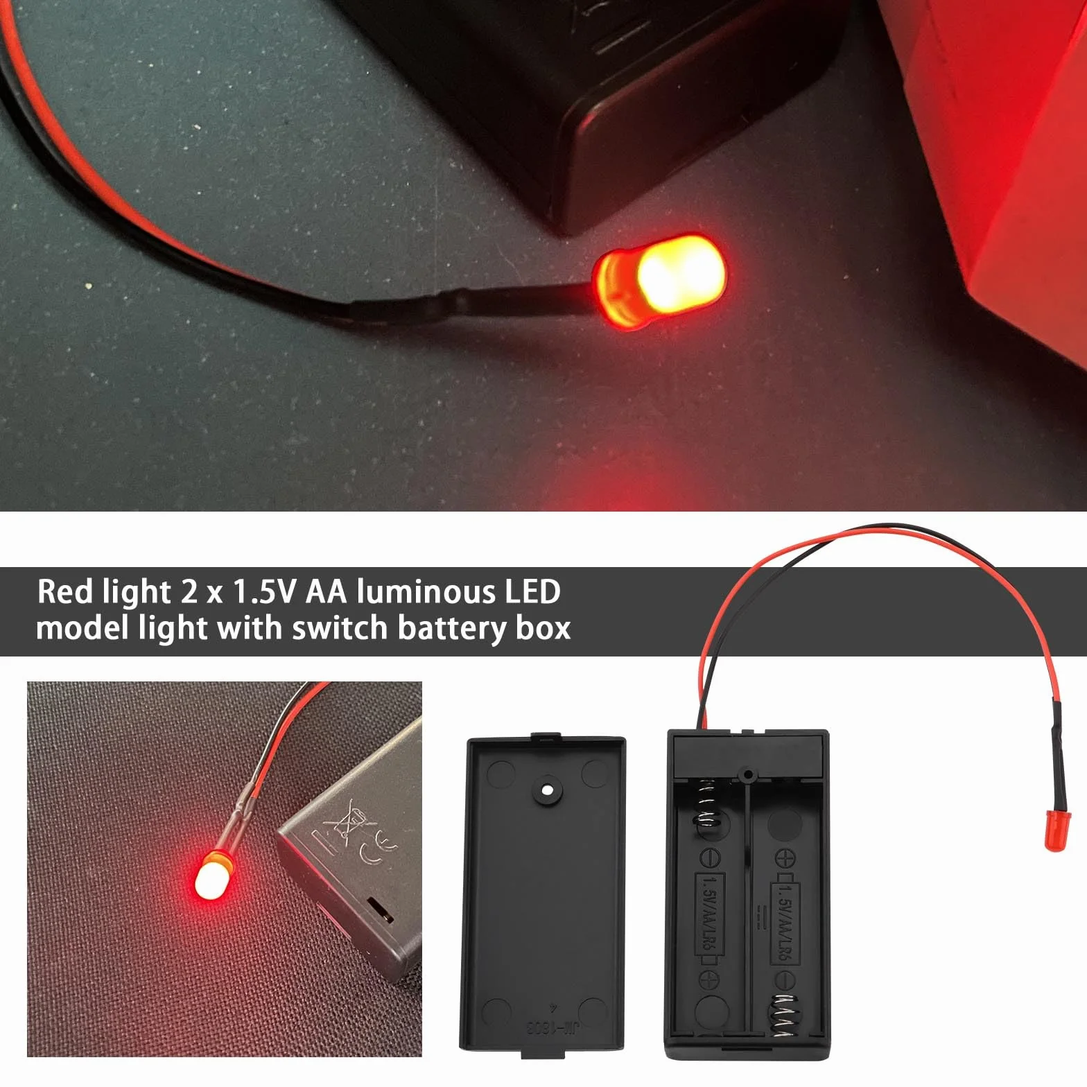 Zestaw 2 fałszywych alarmów LED 5 mm czerwoną diodą LED z okablowanym uchwytem na baterie AA