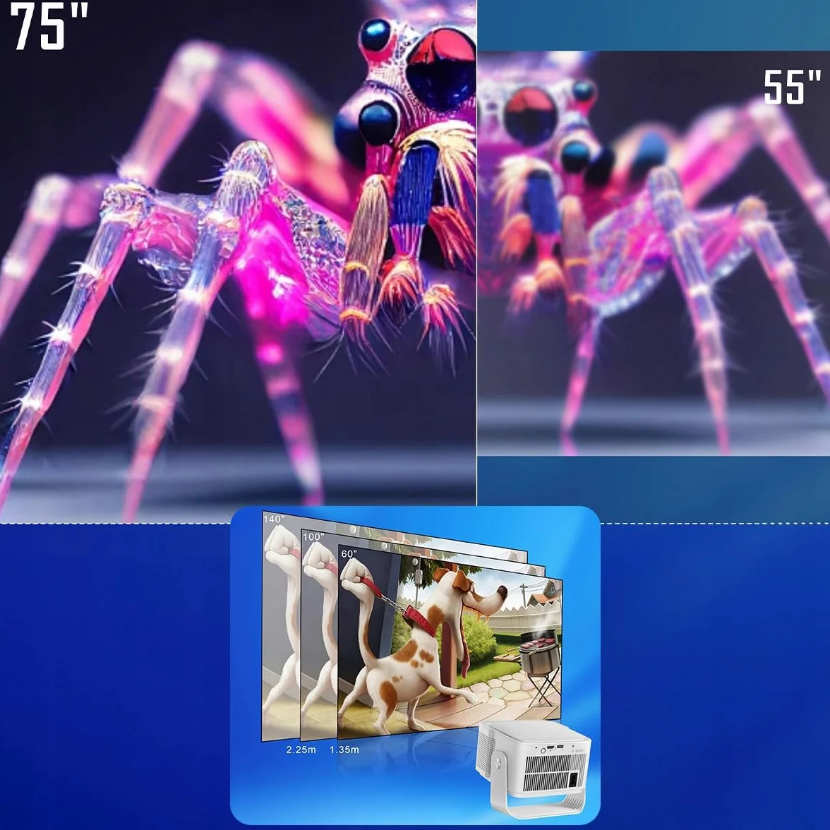 CIRON HY350 MAX GTV Przenośny Projektor Rzutnik Multimedialny do Oglądania Filmów w Domu Pracy Google TV WiFi Bluetooth Obrót o 180 stopni 500 ANSI Full HD 1080p 8K HDR10+ Korekcja Trapezowa