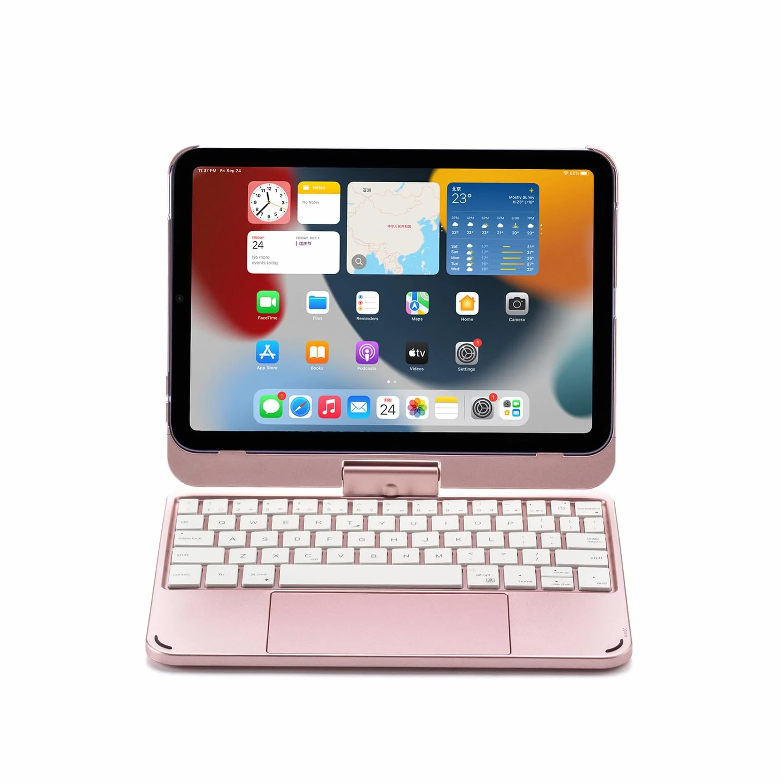 Etui na klawiaturę do iPad mini 7 (2024) i Mini 6 (2021) 8,3", obracane o 360°, 7 kolorów podświetlenia tła z gładzikiem i uchwytem na długopis, różowe