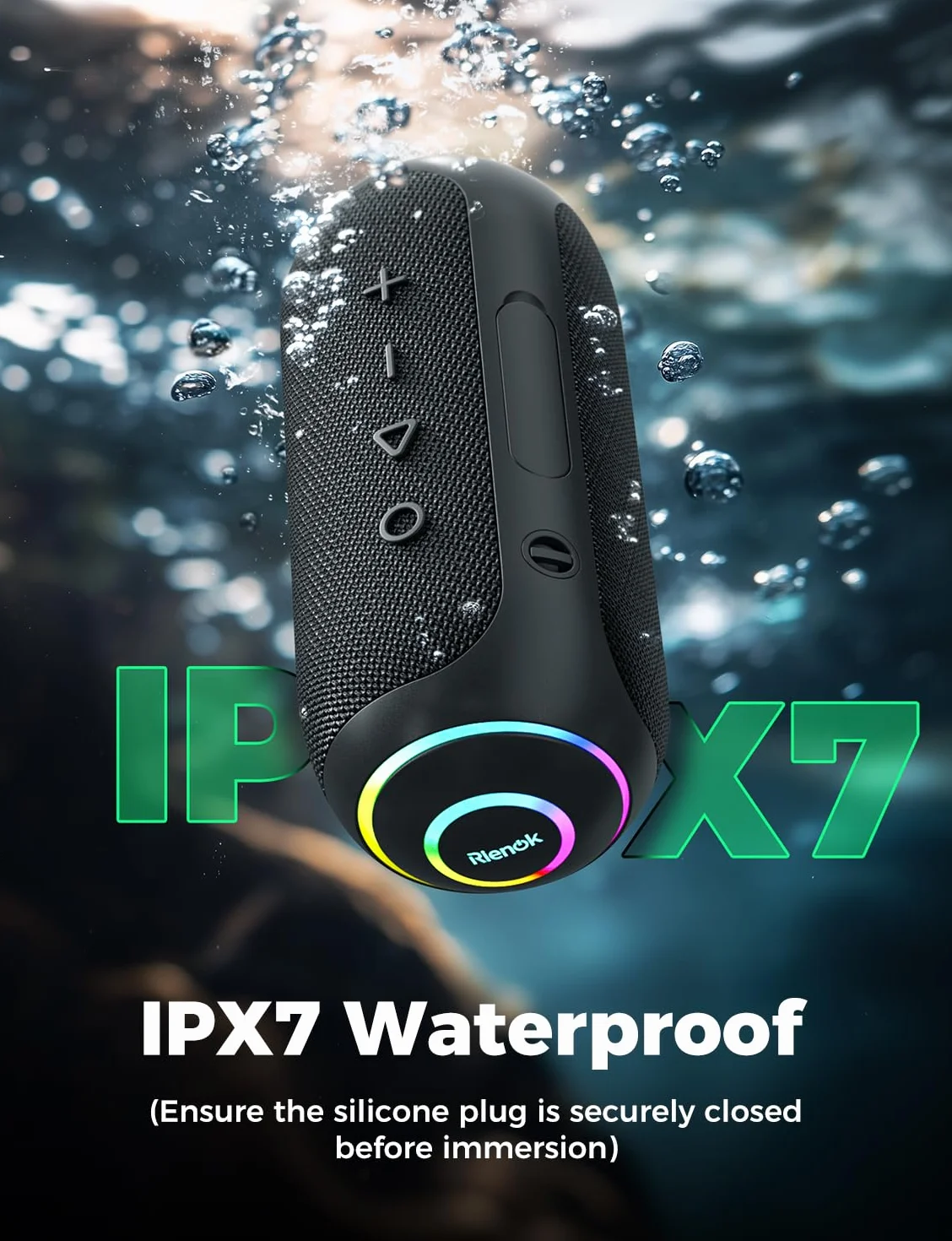 RIENOK 40 W – potężny głośnik Bluetooth, wodoodporność IPX7, bateria 5200 mAh, głośnik wysokotonowy i niskotonowy Bluetooth 5.3, przenośne bezprzewodowe parowanie stereo, obsługa karty TF i AUX