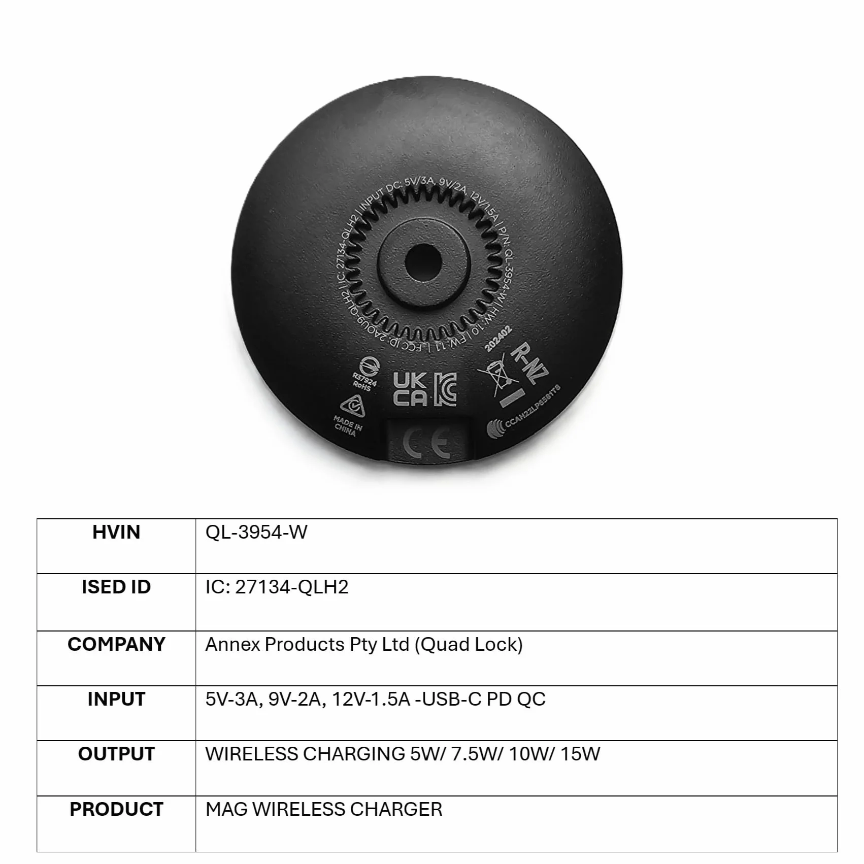 Quad Lock Uchwyt samochodowy na kubek na telefon z etui MAG Pixel 10a i bezprzewodową głowicą ładującą MAG (V2)