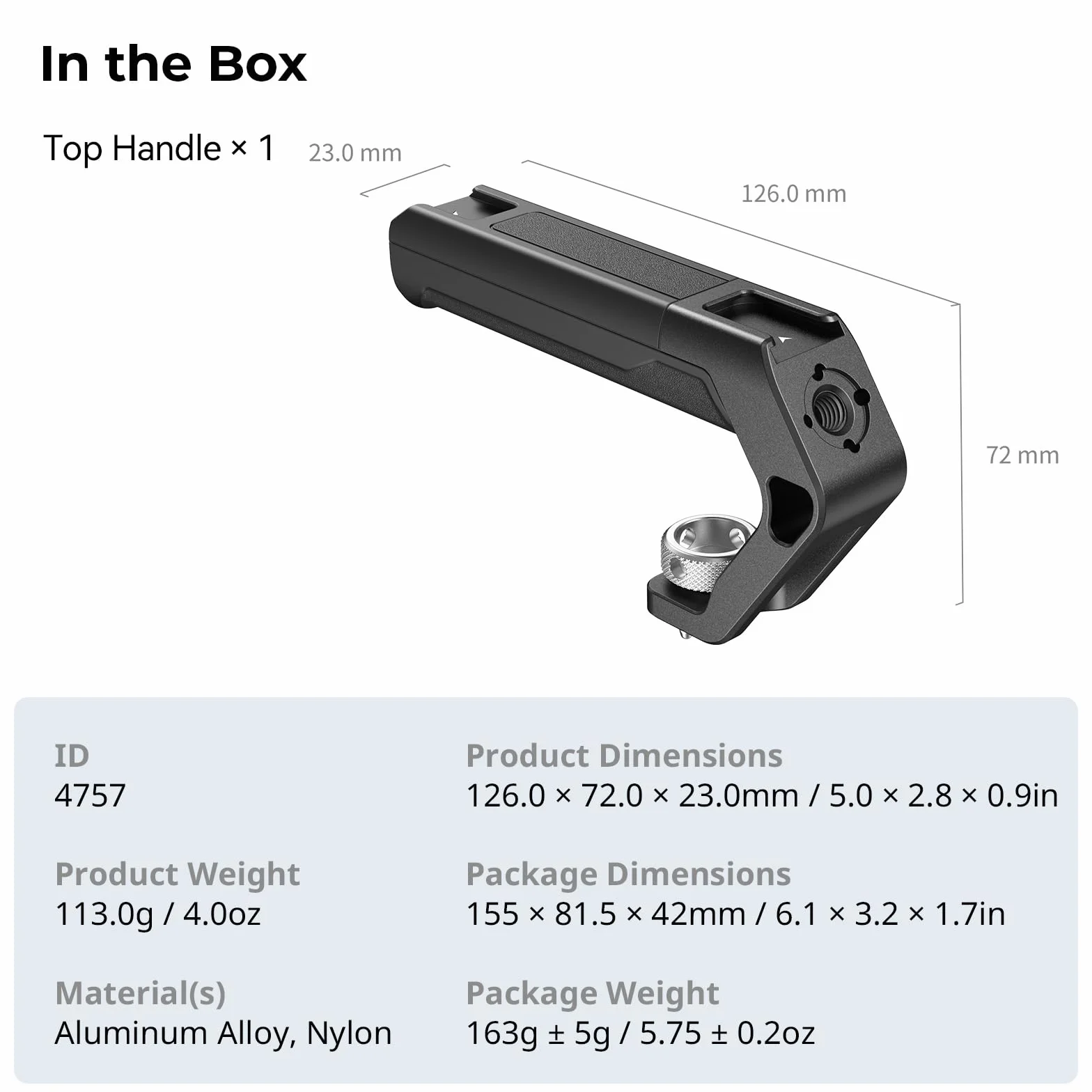 SMALLRIG Lekki uchwyt górny z 3/8"-16 kołkami ustalającymi dla ARRI, Uchwyt Górny do Małej Kamery Tylko 113g, Uchwyt z Wytrzymałego Plastiku Inżynieryjnego z Dwoma Mocowaniami na Zimną Stopkę - 4757