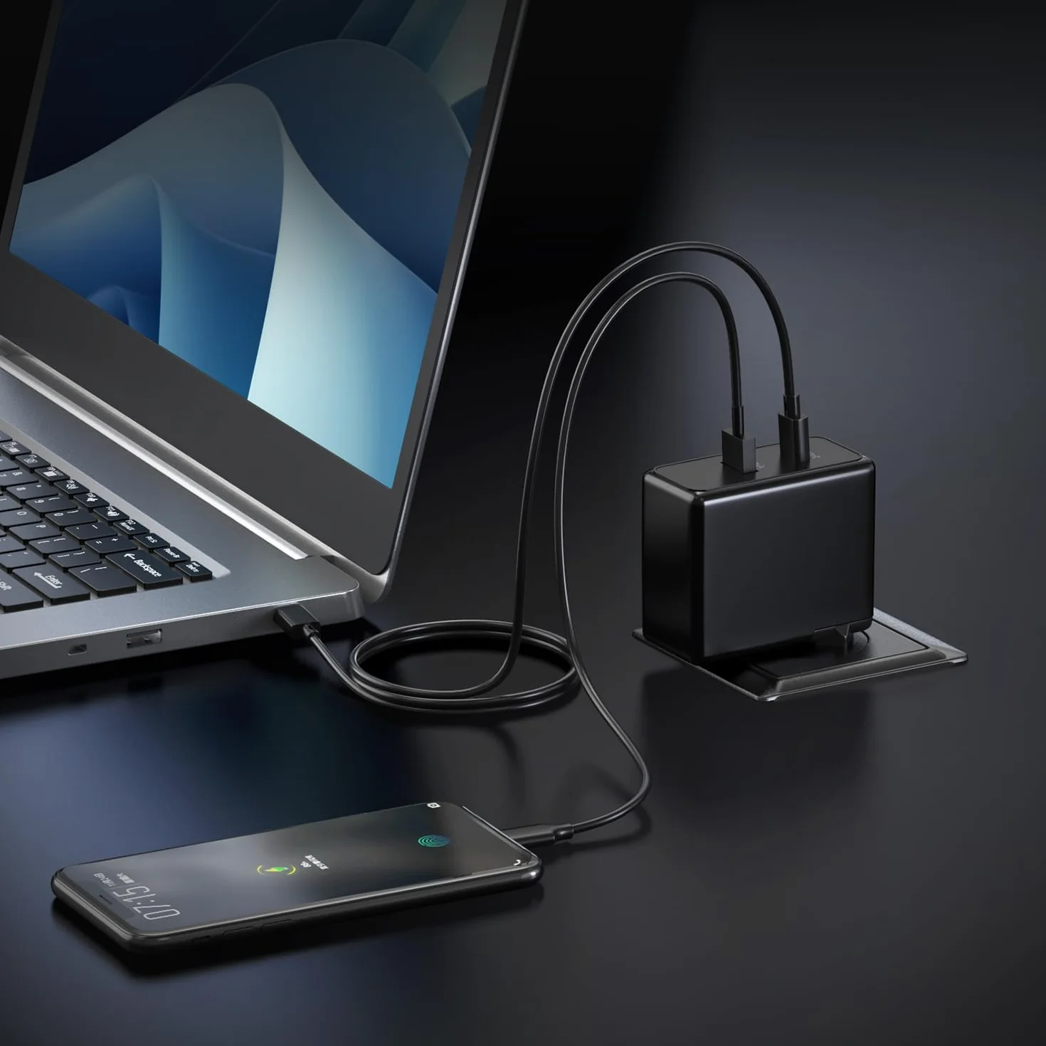 Zolt 65 W USB C zasilacz laptop ładowarka do Lenovo Thinkpad Yoga HP Spectre Dell XPS Acer Asus Chromebook Samsung MacBook Pro/Air, 5 V 2 A port USB i USB-C kabel do ładowania, maks. 75 W
