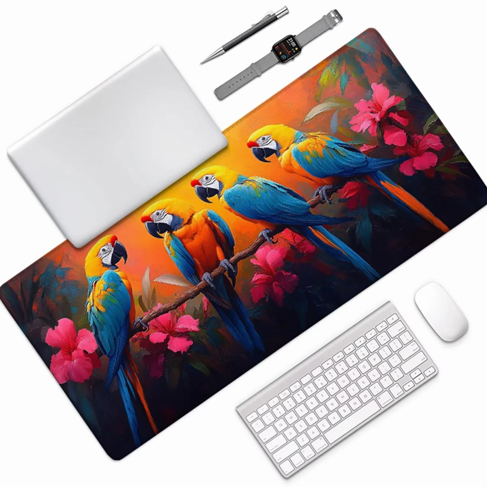 Podkładka pod mysz do gier 1200 x 600 x 3 mm, mata na biurko XXL ptak, mata na biurko z antypoślizgową gumową podstawą, podkładka pod mysz z szytymi krawędziami, akcesoria do gier do laptopa 7-6537