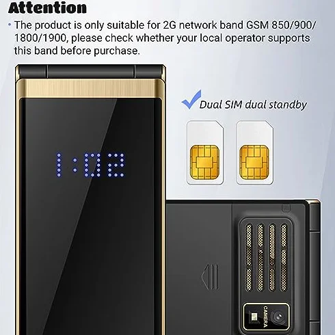 2,8-calowy Odblokowany Telefon Komórkowy z klapką dla Seniorów, łatwy w Użyciu Klasyczny Telefon Komórkowy z klapką 2G z Przyciskiem SOS, latarką LED, dużą czcionką i dużą