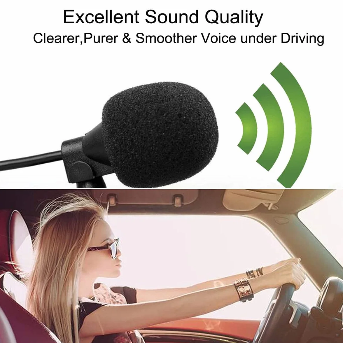 3,5 mm przenośny mikrofon zewnętrzny kompatybilny z JVC Kenwood Sony Alpine do głównej jednostki samochodowej z radiem Bluetooth stereo GPS DVD, kabel 3 m, Plug and Play