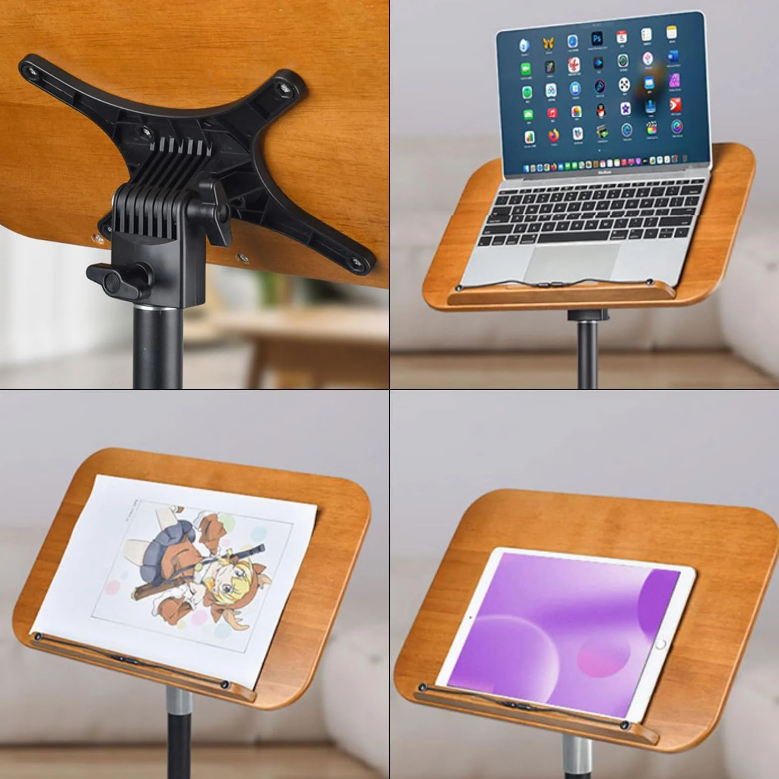 Regulowany Stojak Podłogowy na Tablet, Laptop, Czytnik E-booków, Książki, Nuty, Uchwyt na Tablet z Podstawą(Black,100cm/39in)