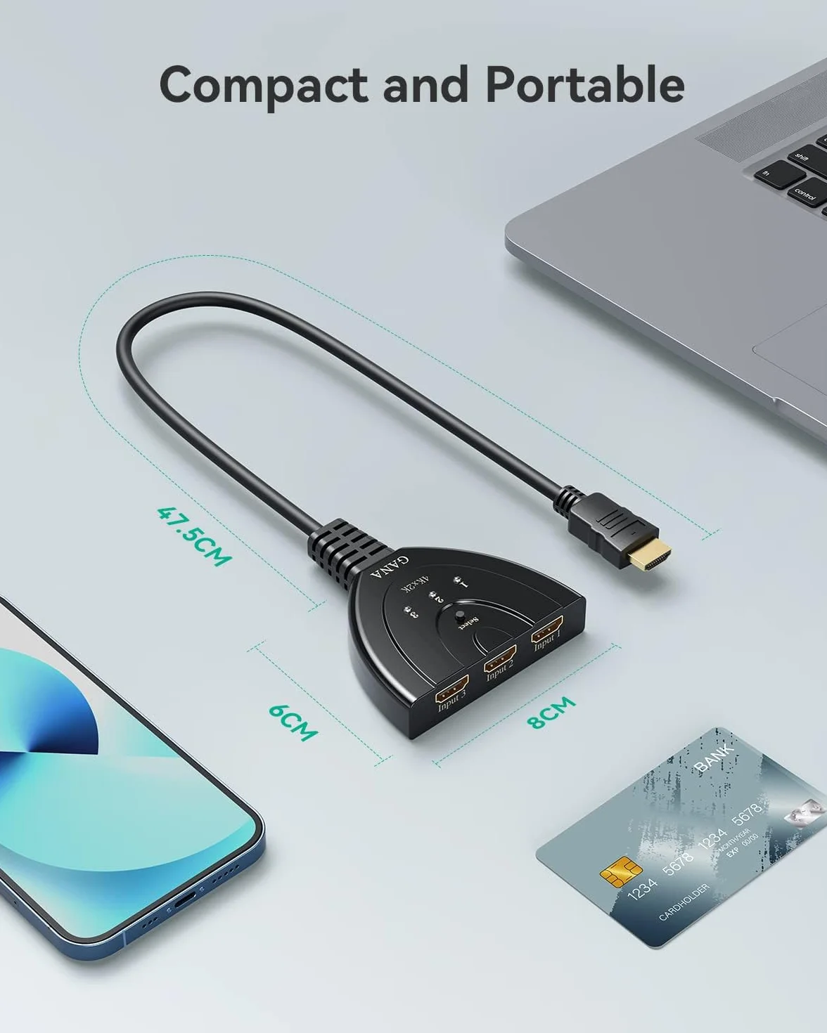 GANA Przełącznik Hdmi 4K Rozdzielacz 1 Do 3 Z Obsługą 4 K/1080P/3D Dla Xbox, Ps3, Ps4, Apple Tv, Roku/Fire Tv/Blu-Ray Dvd, Czarny