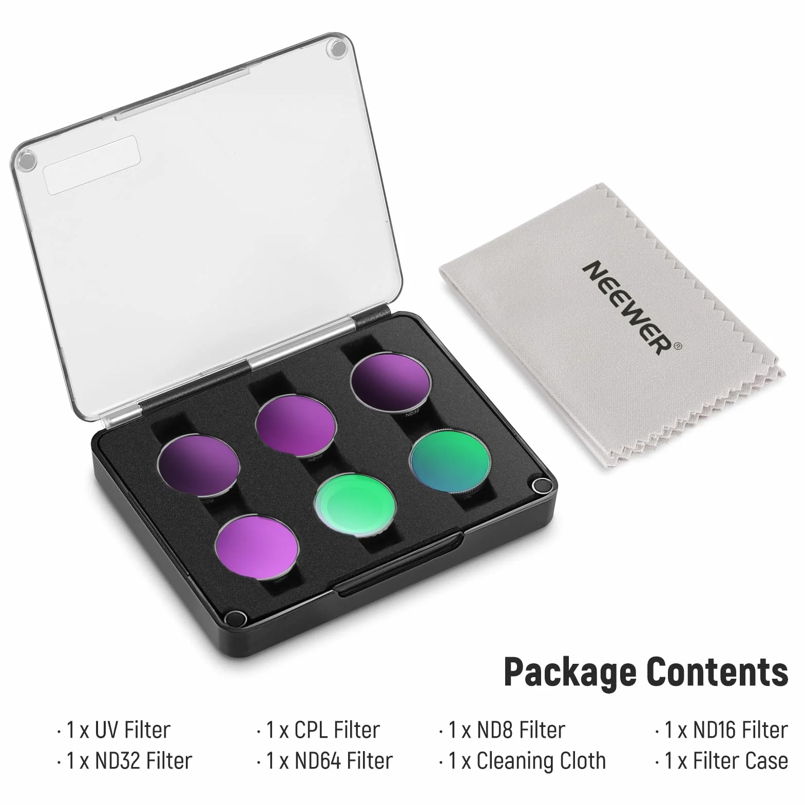 NEEWER Zestaw filtrów ND kompatybilny z filtrami Insta360 GO 3S, UV+CPL+ND8+ND16+ND32+ND64, akcesoria do kamer sportowych, filtry polaryzacyjne i neutralnej gęstości, wielowarstwowe szkło optyczne HD
