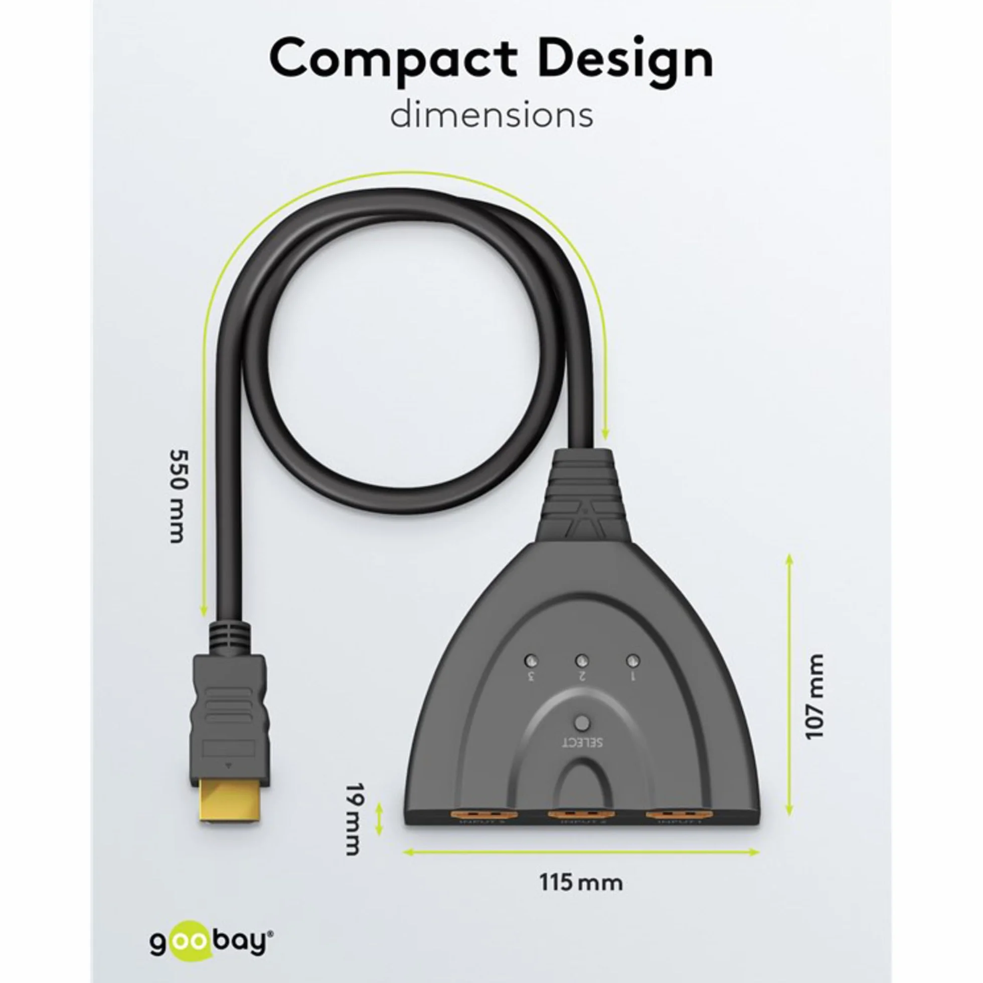 goobay Przełącznik HDMI 3 na 1 (4K @ 60 Hz)