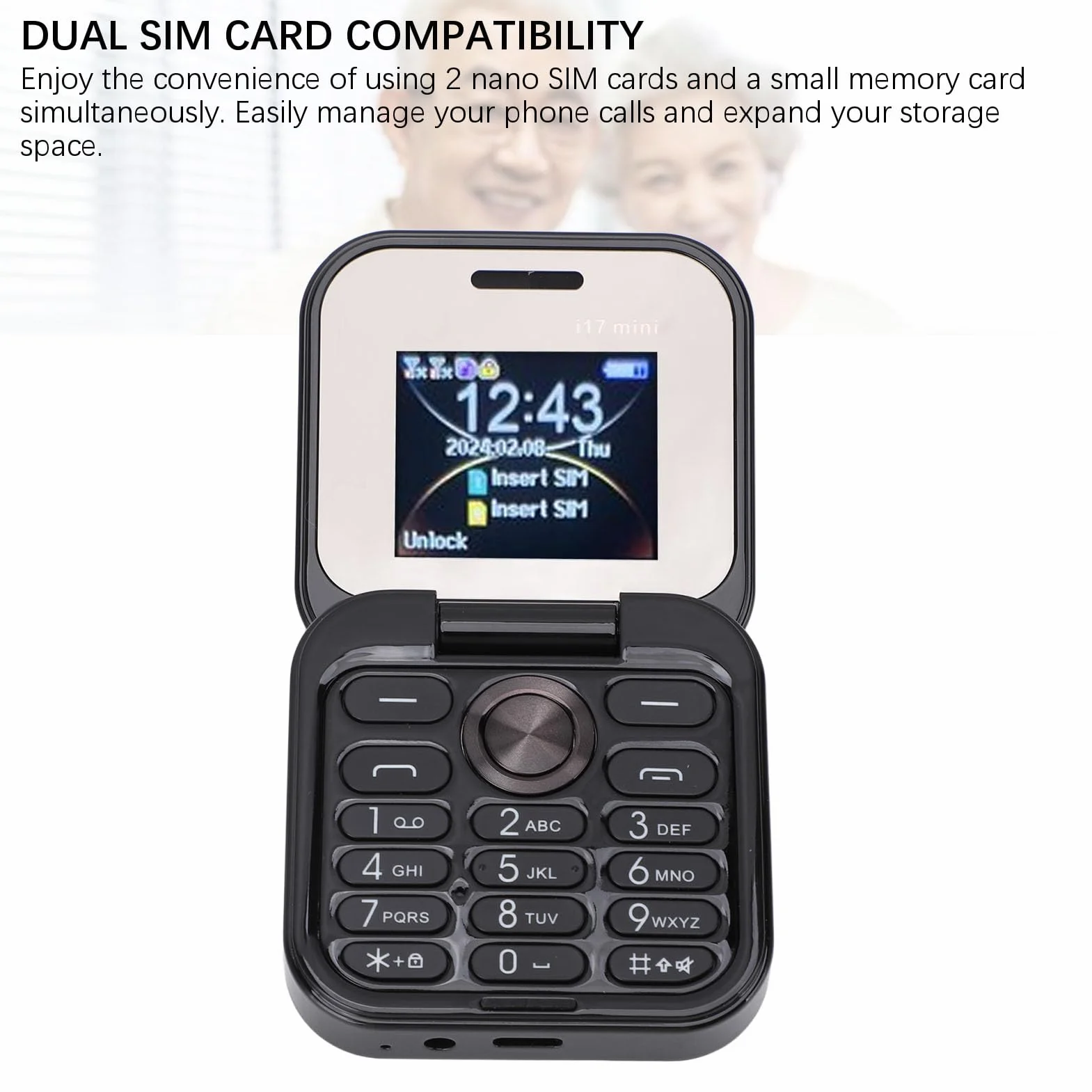 Zunate Odblokowany telefon komórkowy z klapką dla seniorów, podstawowy 2G, łatwy w użyciu, najmniejszy telefon komórkowy z dużymi przyciskami, radio FM, latarka LED, podwójna karta SIM Nano