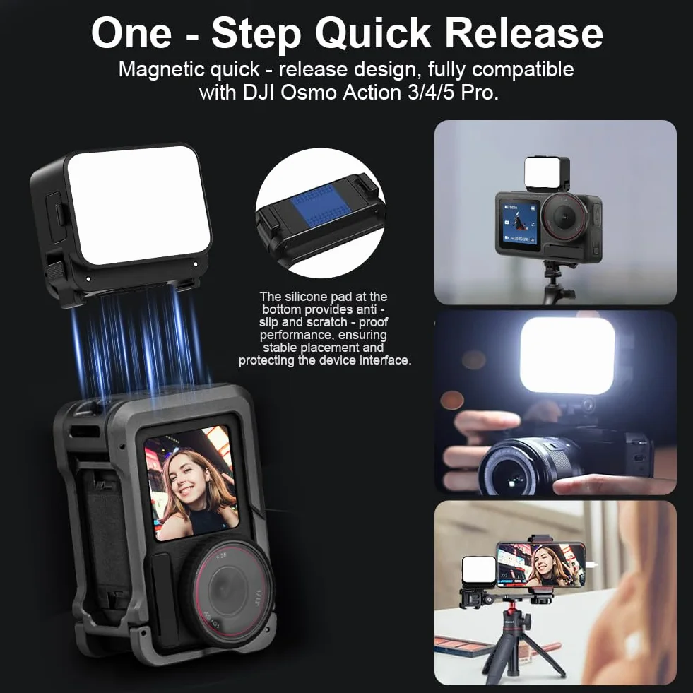 LED Mini lampa wideo, przenośna kamera, magnetyczne światło z akumulatorem 600 mAh, 3 tryby i 4-stopniowe ściemnianie, kompatybilne z DJI Osmo Action 3/4/5 Pro