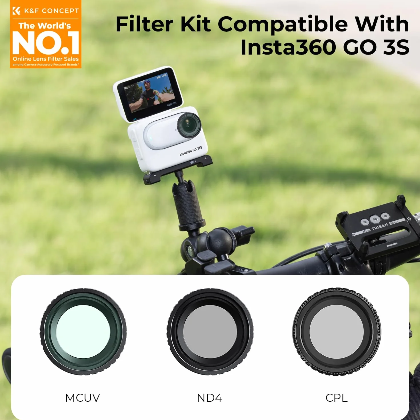 K&F Concept Filtr UV CPL ND4 kompatybilny z Insta360 GO 3S, ochrona obiektywu, ultrafioletowy, polaryzacyjny, neutralna gęstość, 3-pak filtrów do akcesoriów Insta Go3