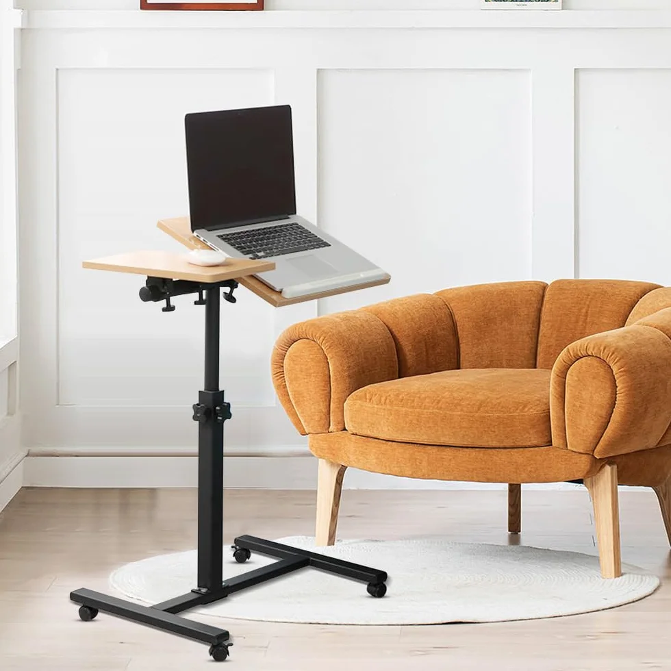 Stolik do laptopa z regulacją wysokości kółek Składany stojak H x szer. x gł.: 60 x 34,5 x 58-90 cm, stół do komputera Wysokość drewna, biurko (60 x 34,5 x 58-90 cm (kolor drewno)