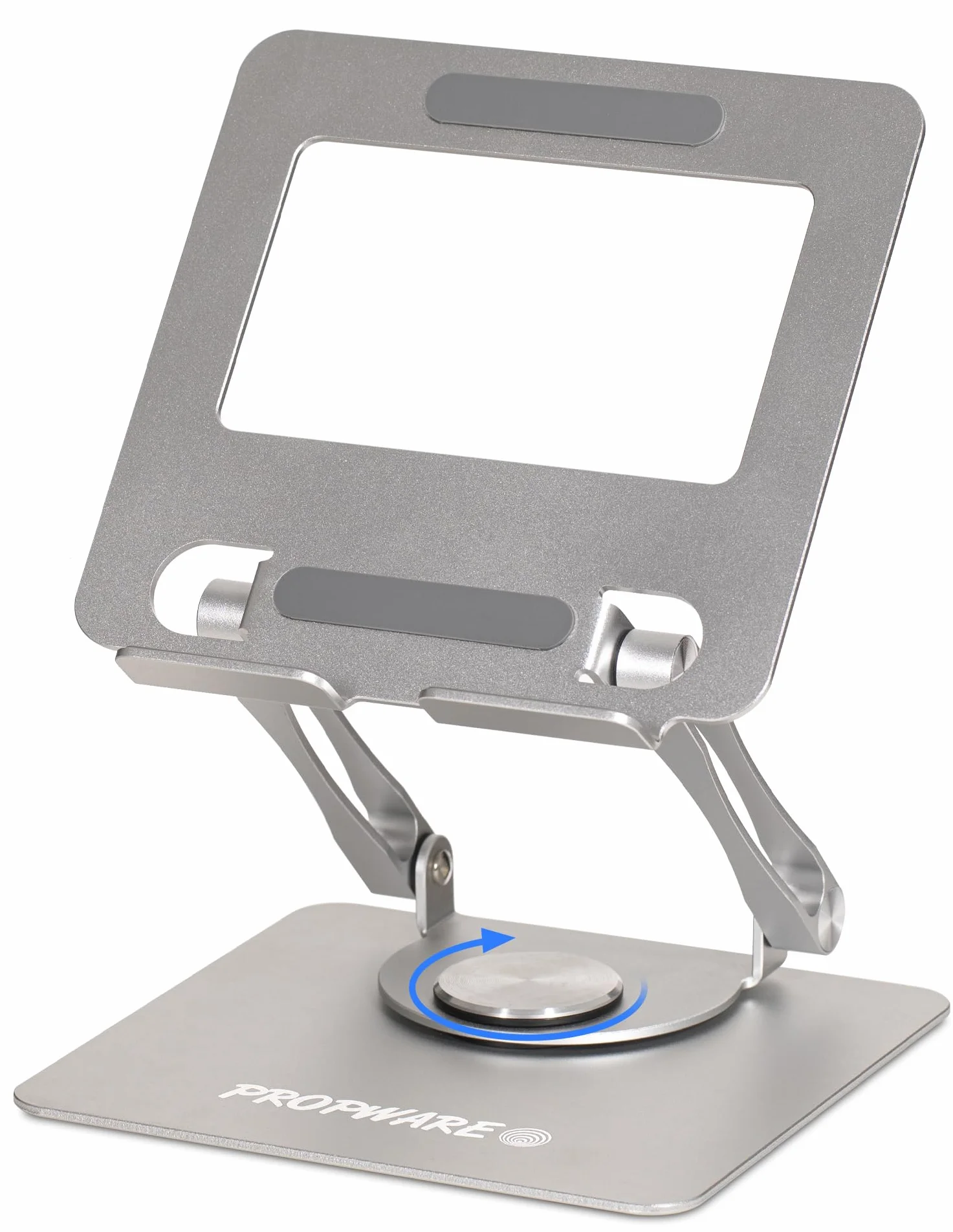 Aluminiowy tablet, telefon, przenośna konsola do gier o przekątnej do 15 cali z obrotową podstawą 360°, ergonomicznie regulowana, składana, idealna do kuchni lub biurka (srebrny)