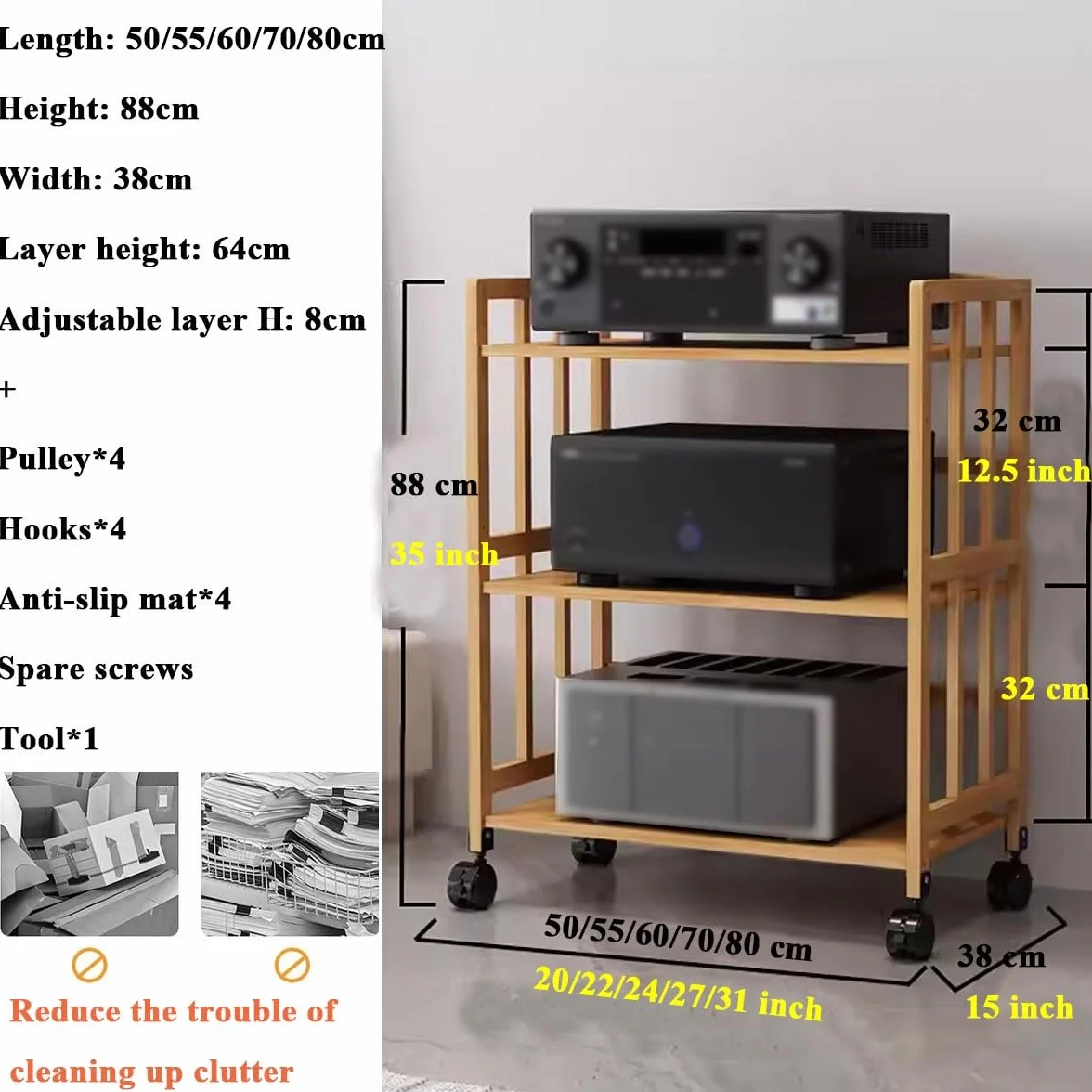 4-poziomowa mobilna wieża do przechowywania audio/wideo gramofon DVD CD stojak na sprzęt stereo do salonu biura i rozrywki narożnik