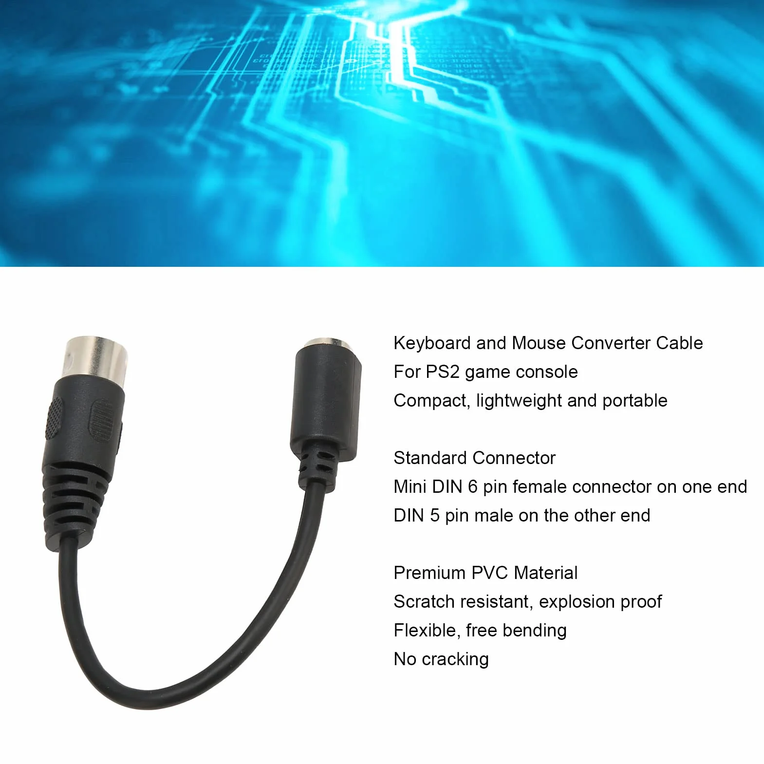 Kabel Adaptera Klawiatury DIN 5 Pin Męski na Mini DIN 6 Pin Żeński Konwerter, 6 Cali