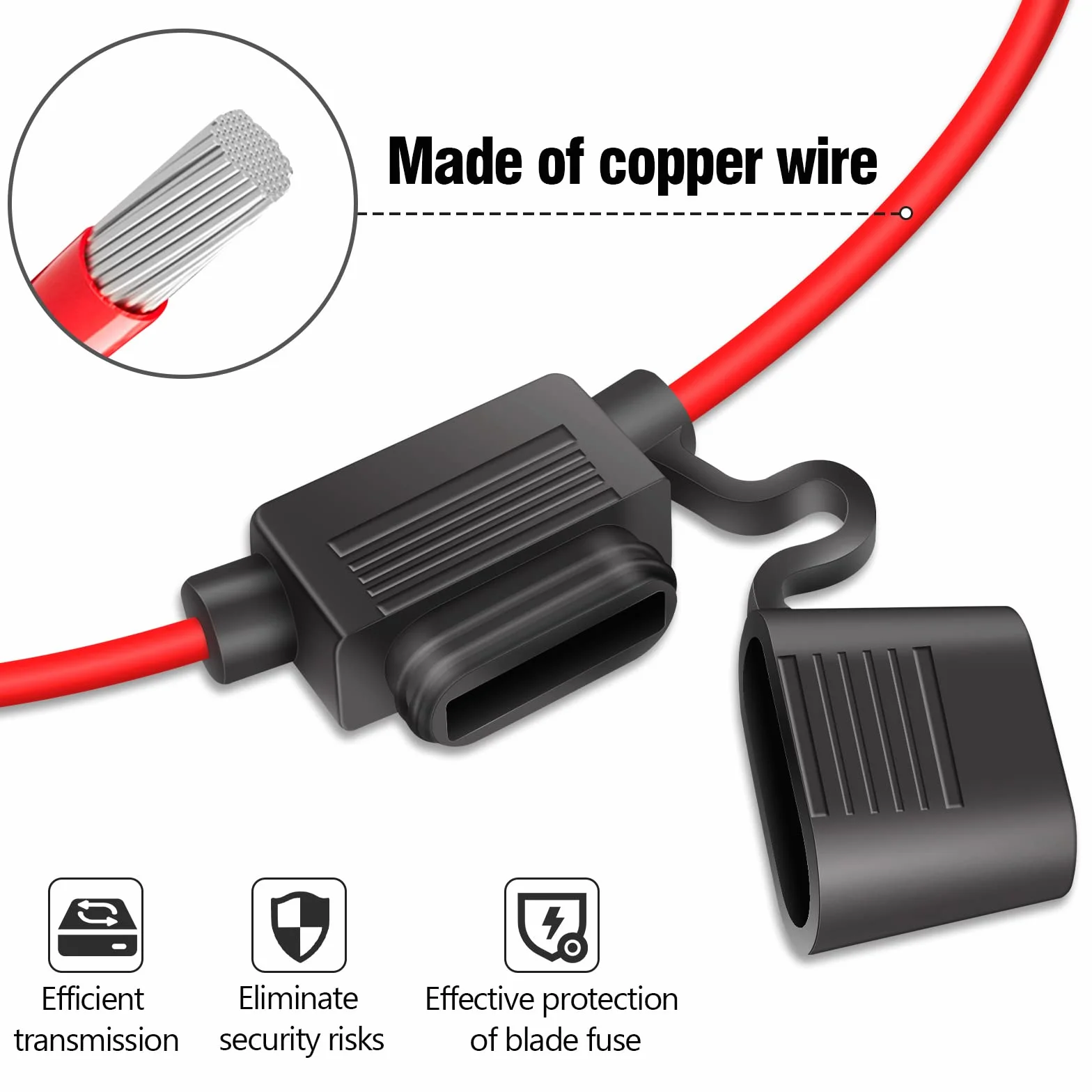 Samochód Bezpiecznikowy uchwyt do samochodu, standardowy 14AWG, 2 sztuki, kabel miedziany, 20 A, do ciężarówek