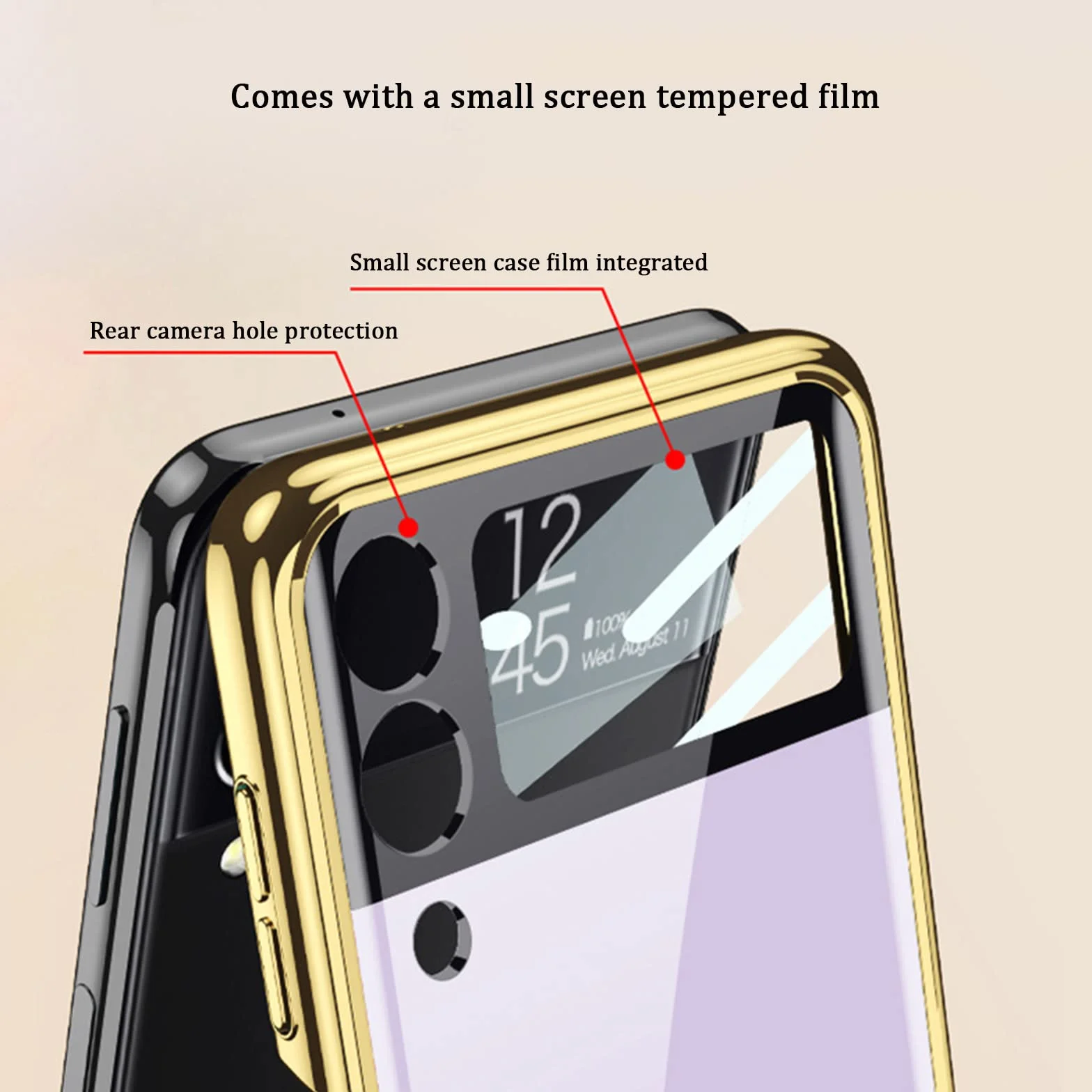 Etui do Samsung Galaxy Z Flip 3 5G ultracienkie szkło hartowane etui na telefon osłona moda galwanizowana PC tylna osłona z osłoną ekranu aparatu, fioletowe