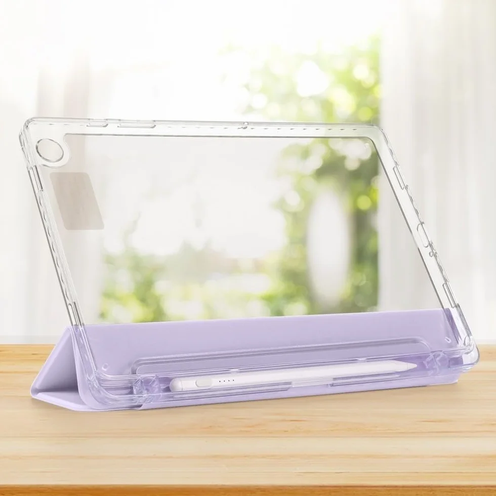 Generic etui kompatybilne z Samsung Tab S10 FE 10,9 SM-X520 (kolor: fioletowy taro) skóra przezroczysta silikonowa twarda obudowa z klapką