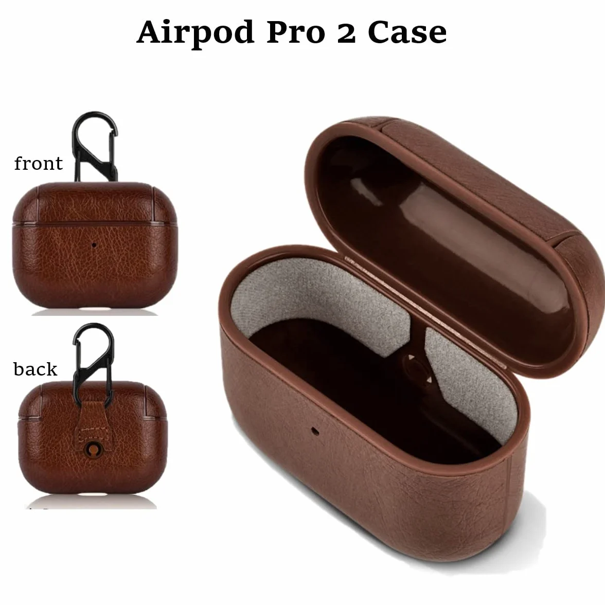 Skórzane etui do AirPods Pro 2 2022, AirPods Pro 2, etui ochronne z haczykiem, brązowe słuchawki PU Case (widoczne LED) (obsługuje bezprzewodowe ładowanie) do Apple AirPods Pro 2