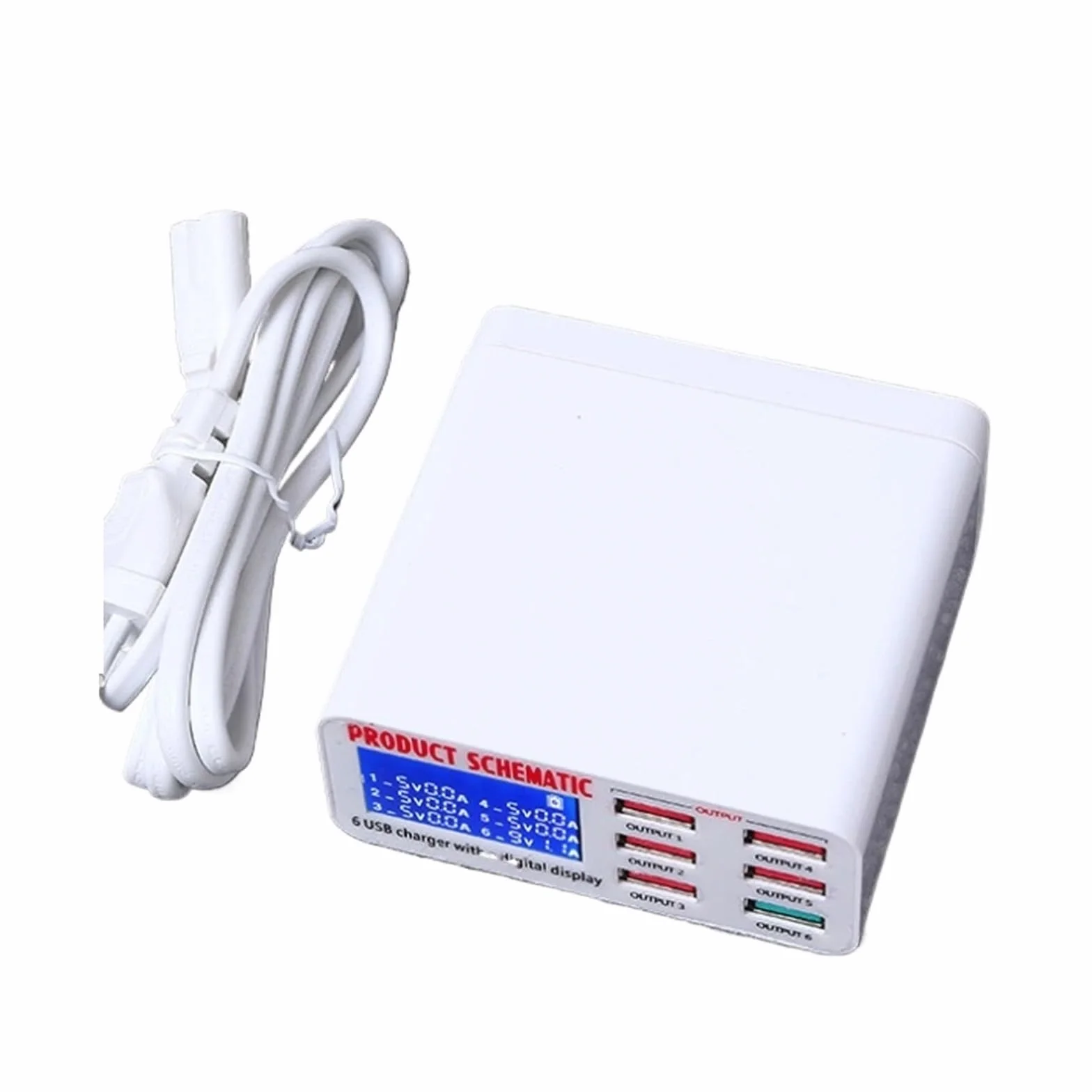 6-portowa Ładowarka USB HUB Szybka Wieloportowa Stacja Ładująca Wyświetlacz LED Do Smartfonów MożLiwość Szybkiego łAdowania