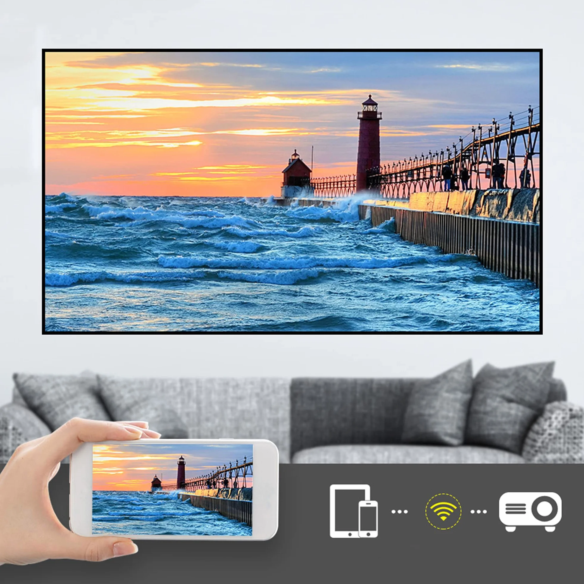 OVERMAX Multipic 5.1 Projektor LED 80 W z efektem lustrzanym, natywny Full HD 1080P, do 200", głośnik, system Android 9.0, żywotność lampy 50 000 godzin, Wi-FI, BT, 2x HDMI, 2x USB