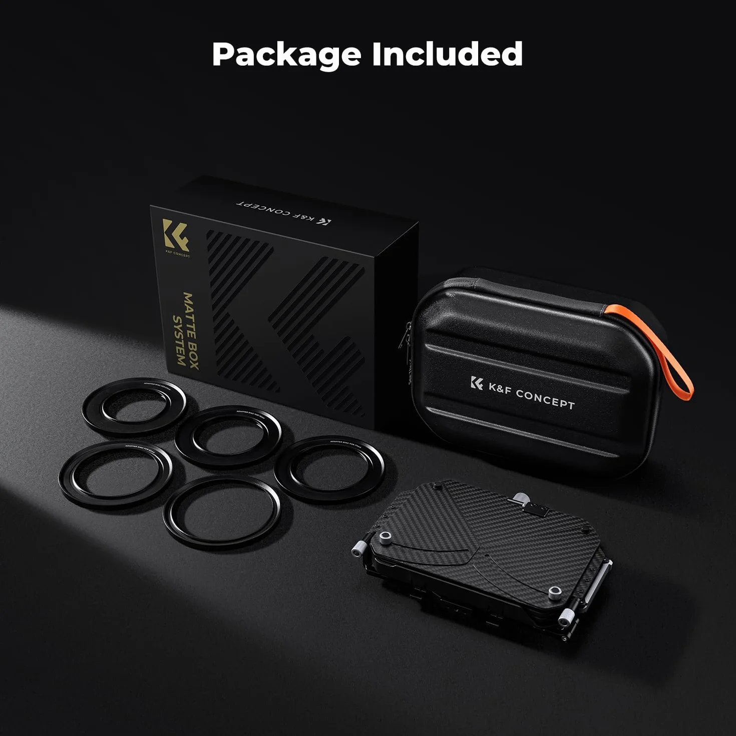 K&F CONCEPT Nano-X Pro Mini Matte Box z boczną klapką z włókna węglowego na górze, z kwadratowymi miseczkami filtrującymi 10,2 x 14,6 cm i pierścieniami adaptera obiektywu 67/72/77/82/95 mm do