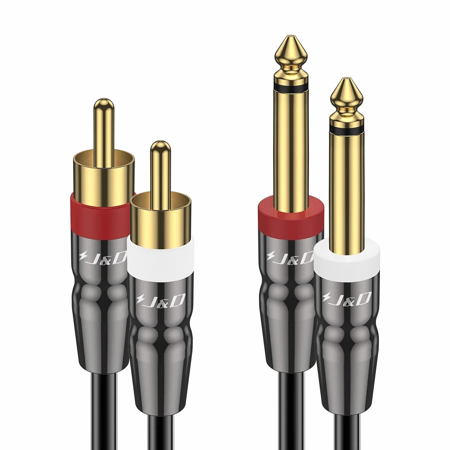 J&D Podwójny kabel TS na podwójny RCA, 0,9 m, adapter stereo audio