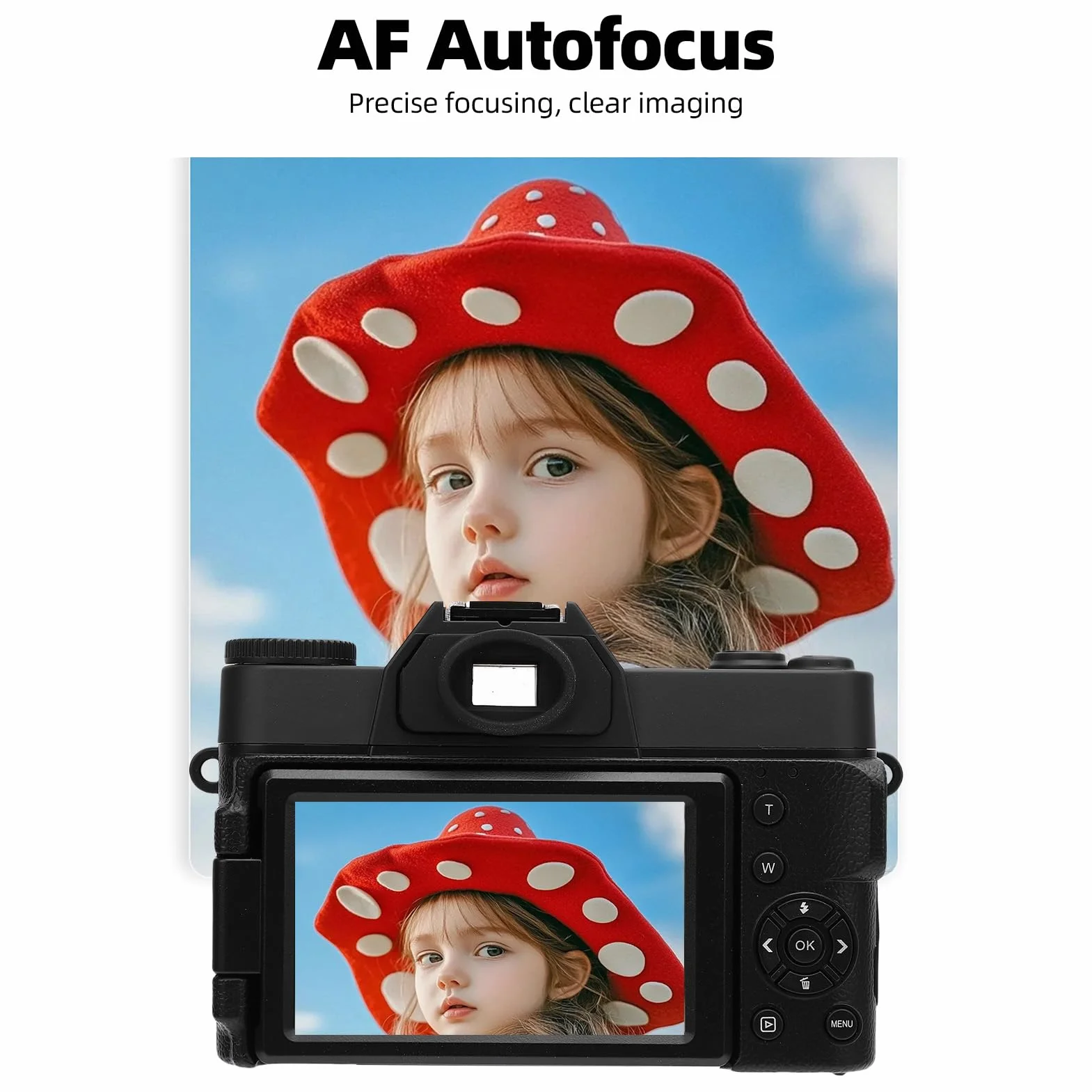 Aparat Cyfrowy 6K, 64MP Autofocus 16x Zoom Cyfrowy Aparat Fotograficzny z Transferem Wi -Fi, Błyskowa LED, Kompaktowa dla Dorosłych Nastolatków Początkujących (BLACK)