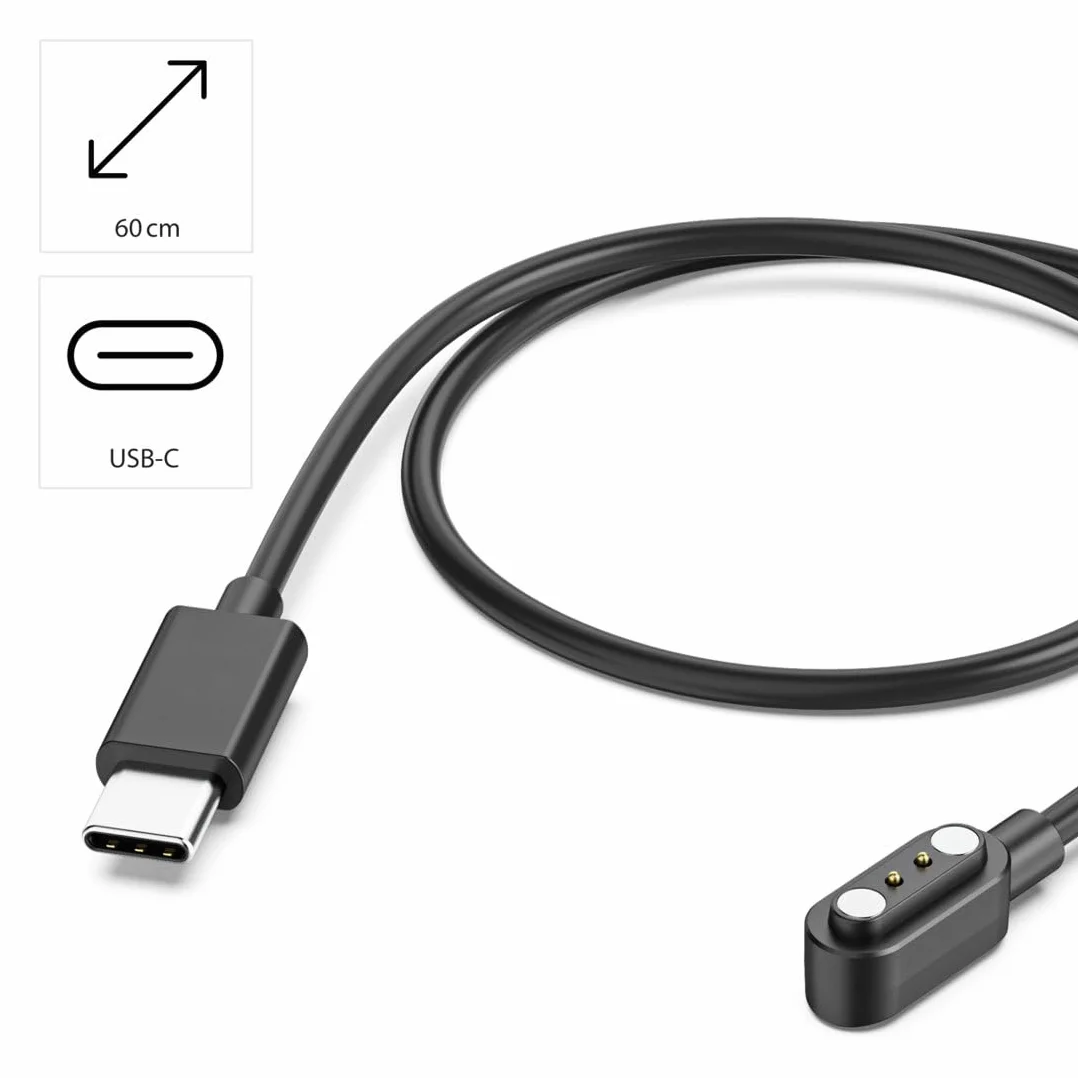 Hama Kabel do Ładowania Smartwatchy, Magnetyczny, USB-C, 60cm, Czarny - Optymalna Prędkość, Trwały Materiał, Pełne Naładowanie w 2,5 godziny