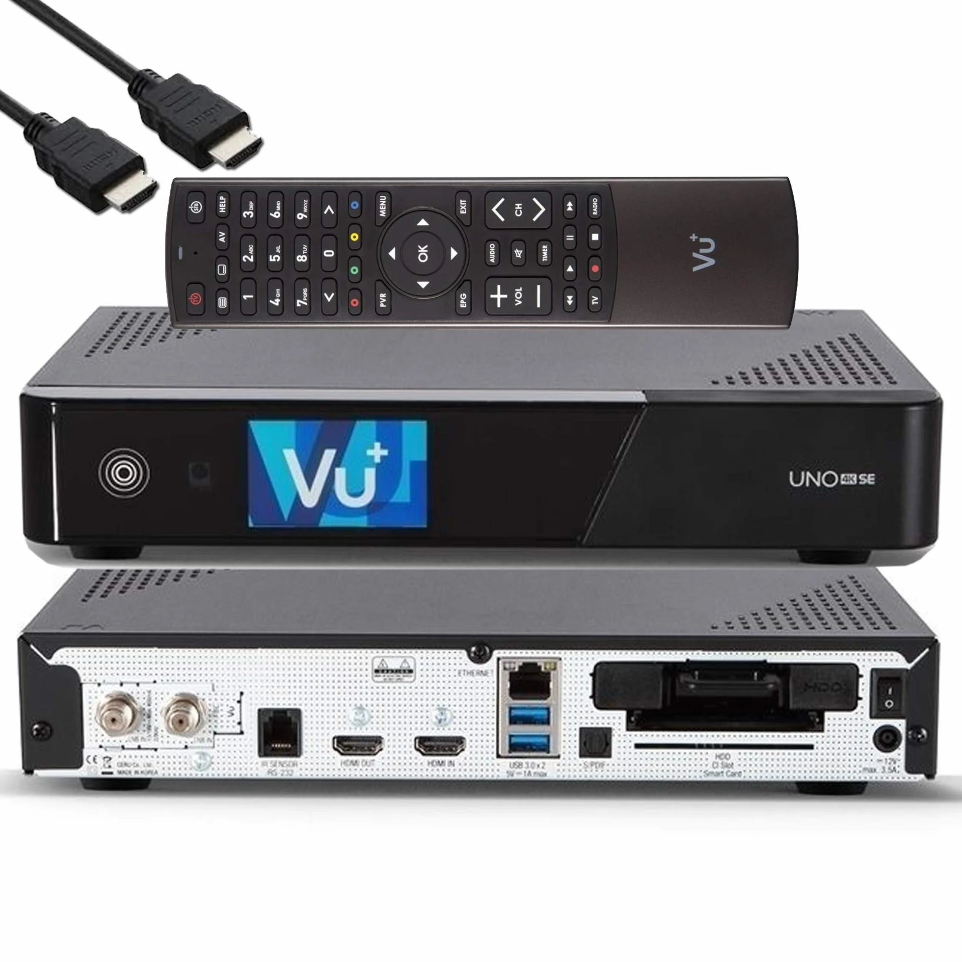 VU+ UNO 4K SE UHD HDR DVB-S2 FBC Twin Tuner Tuner E2 Linux, Youtube, odbiornik dysku twardego, czytnik kart, odtwarzacz multimedialny, USB 3.0, EasyMouse kabel HDMI