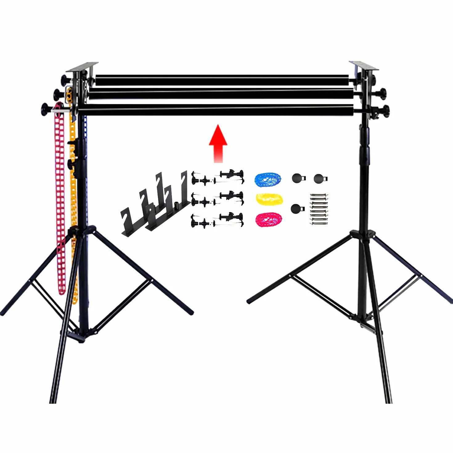 QWORK® Fotografia Tło System zawieszenia na 3 rolki - montaż na ścianie / suficie - nadaje się do rolek o średnicy wewnętrznej 50/60 mm - bezpieczne obciążenie 10 kg na rolkę