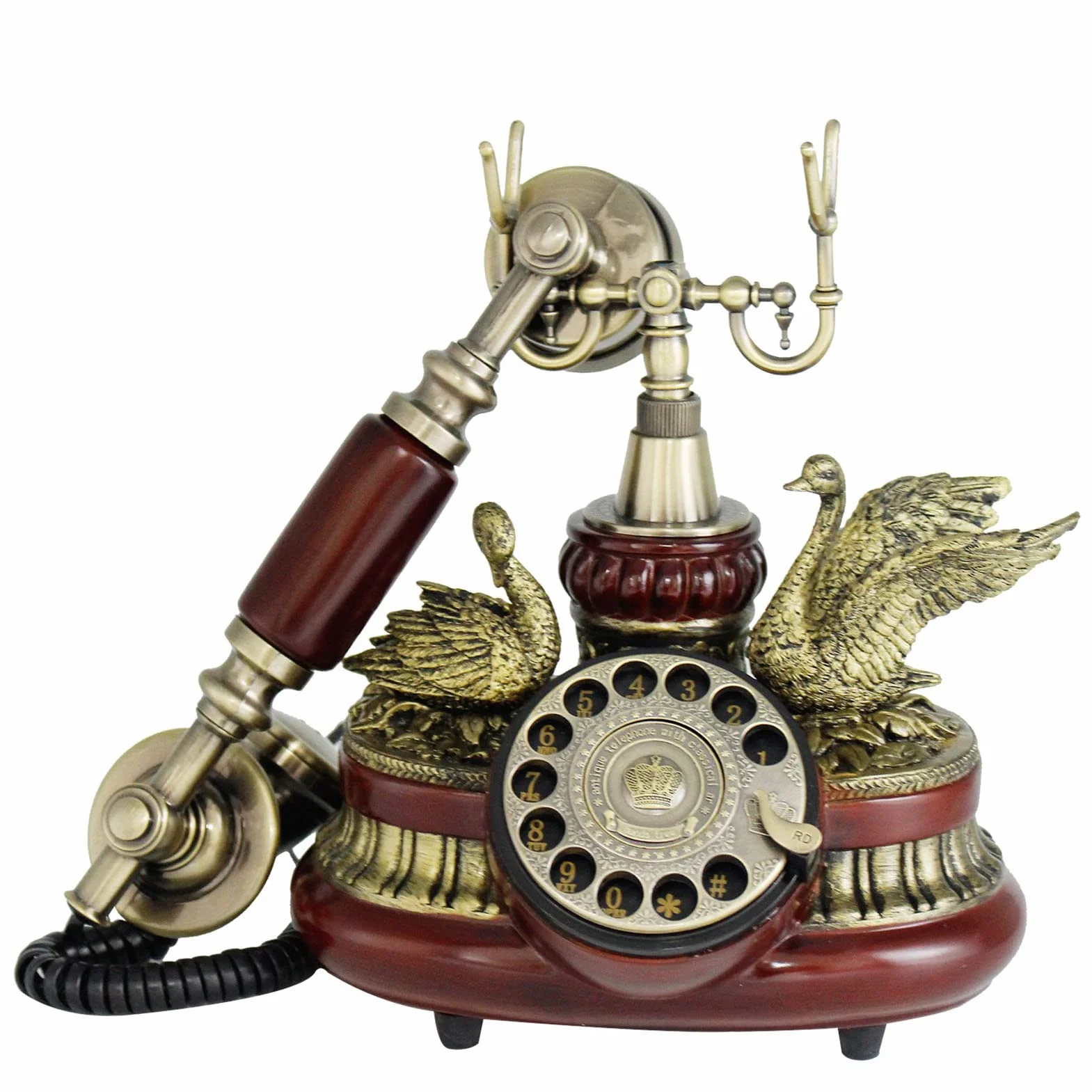 Telefon vintage, telefon retro z tarczą obrotową, zabytkowy stacjonarny, klasyczny przewodowy, do użytku domowego
