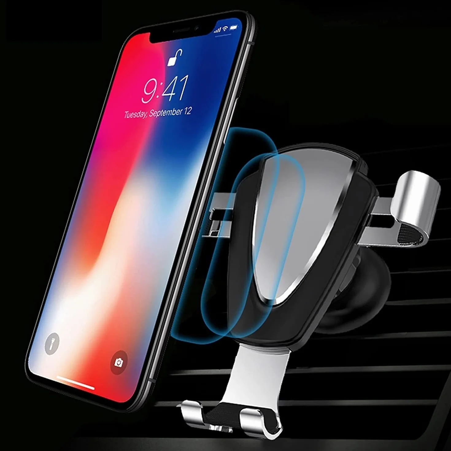 Uchwyt na Telefon Komórkowy Stojak na telefon Gravity Uchwyt na telefon Auto Lock Car Metal Gravity Stojak na telefon komórkowy Uchwyt Samochodowy(Black)