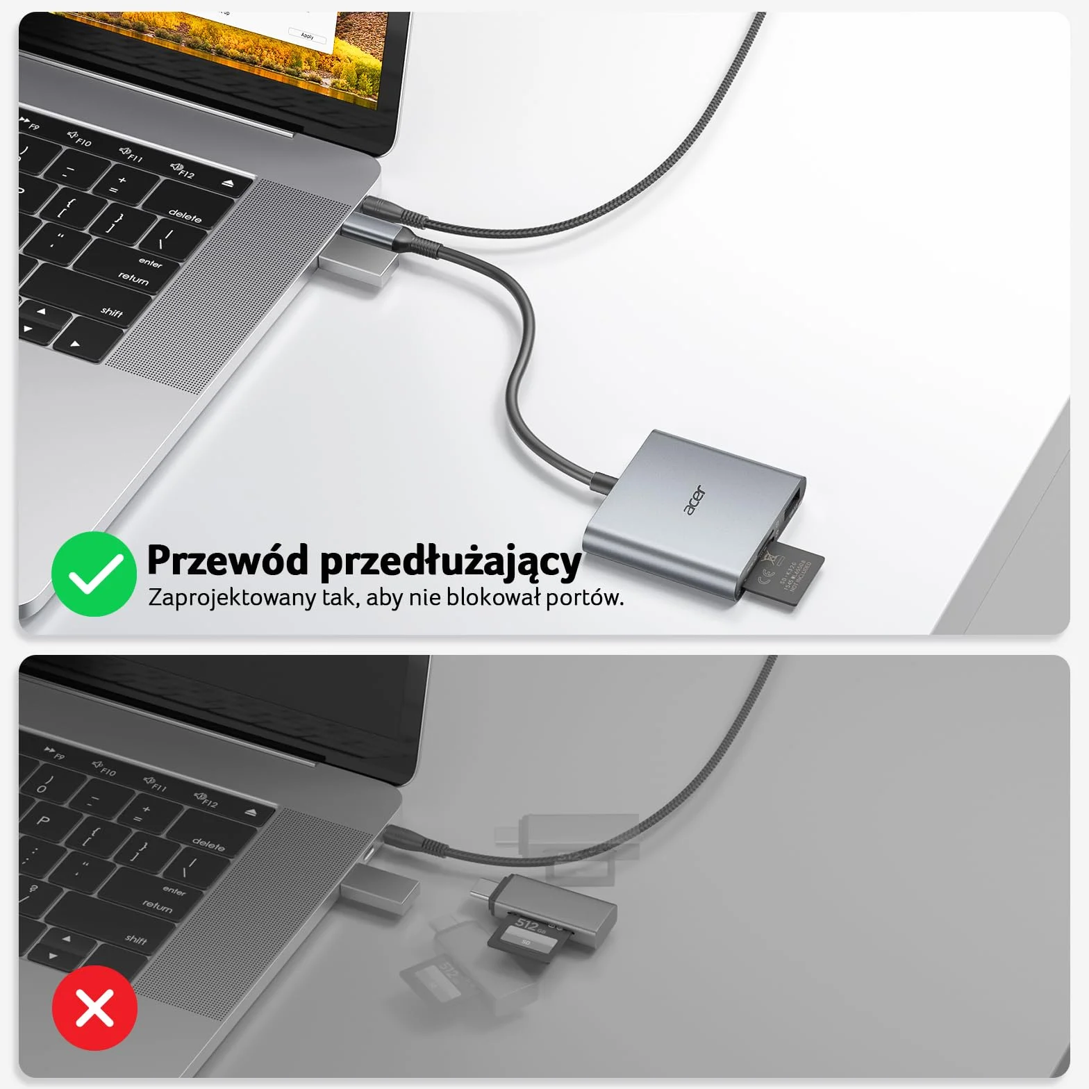 Acer Czytnik kart SD USB 3.0 Adapter 3 w 1 USB C Aluminium karta pamięci TF UHS-I SDXC SDHC MMC RS-MMC do iPhone 16 15 MacBook Pro Air iPad Pro Android Galaxy S24