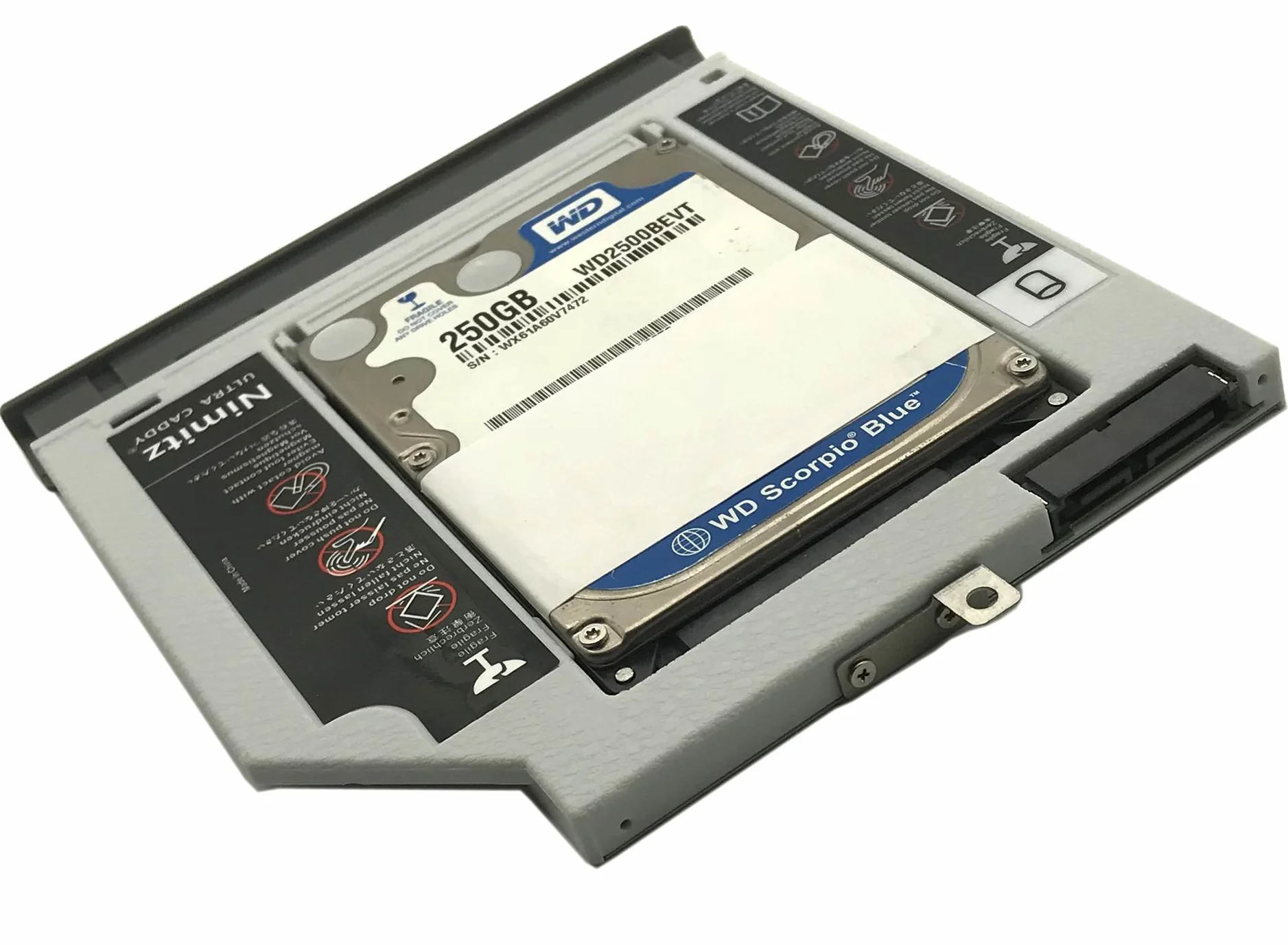 Dysk twardy Caddy na drugi dysk twardy/SSD, do Lenovo Ideapad 320 / 330 / 520 z panelem przednim, szary