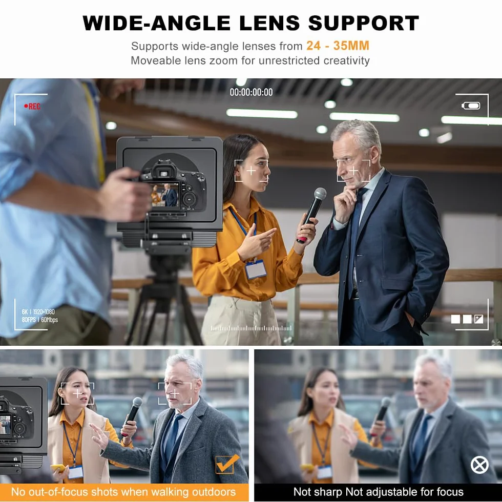 LENSGO Teleprompter do aparatu DSLR/SLR, 7,9''Mini Prompter APP kompatybilny z iOS/Android dla YouTube/nauczanie online/wywiad/transmisja na żywo, obsługa fotografowania obiektywu szerokokątnego 24-35
