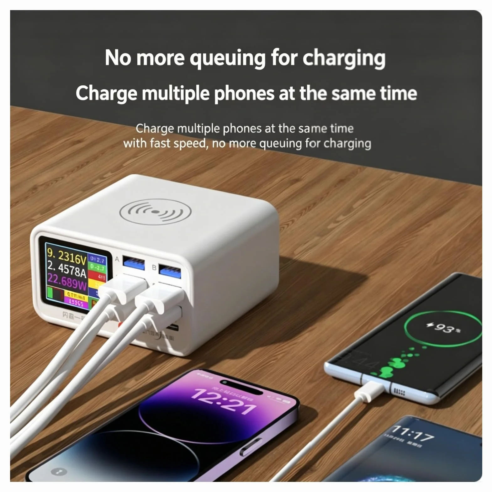 Cuifati Stacja ładowania Bezprzewodowego USB, 65W 8 Port Stacja ładowarka USB z Wyświetlaczem Ekranu, Multi Urządzenia Inteligentna Organizator Komputerów (wtyczka UE)